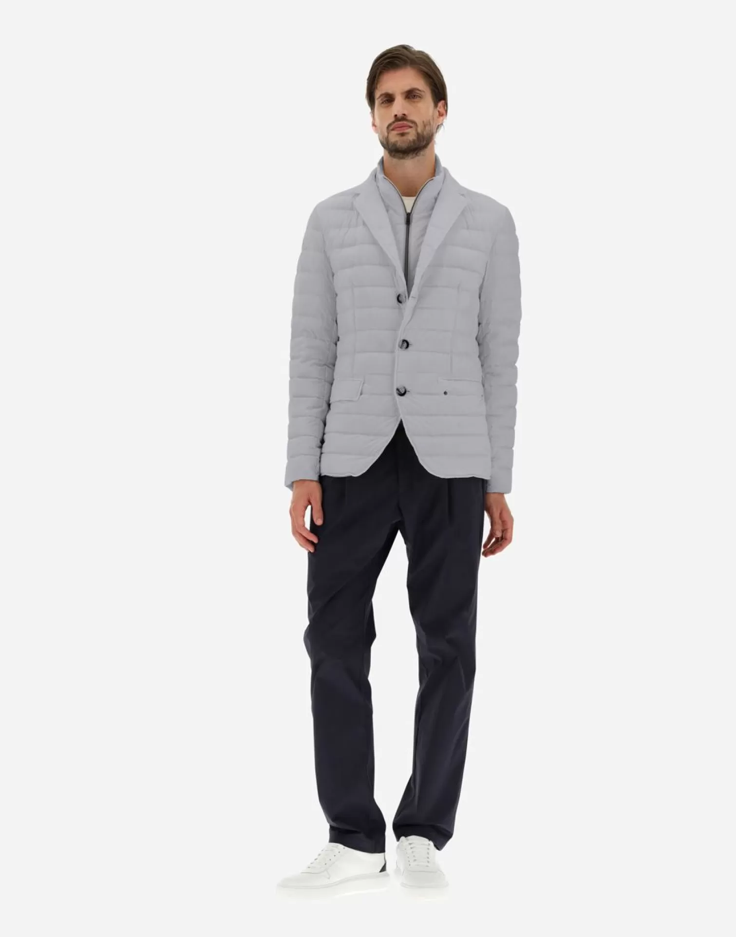 Herno Doudounes Courtes>Blazer In Nuage With Monogram Detailing Light Grey