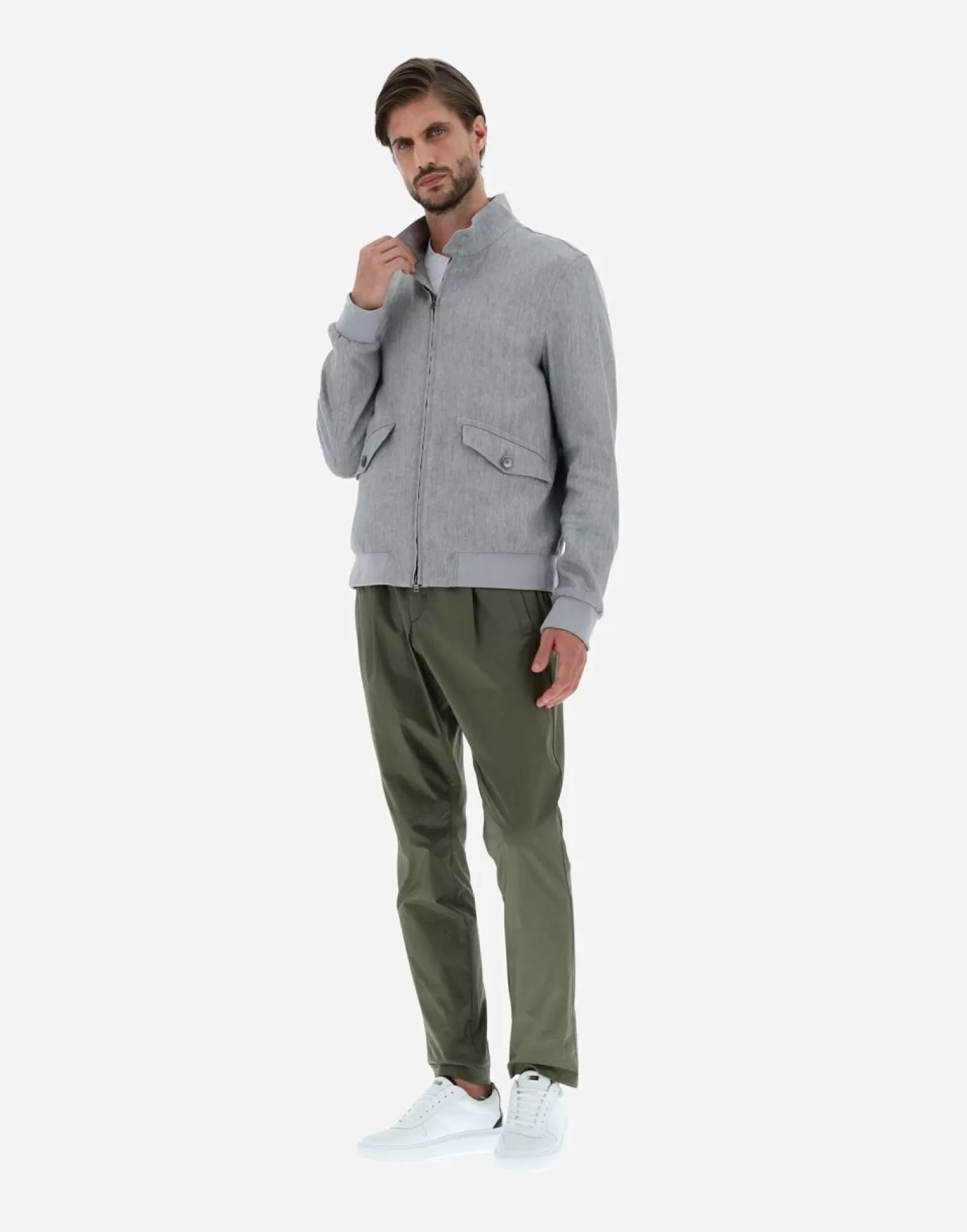 Herno Bomber>Bomber Jacket In Classy Linen Light Grey