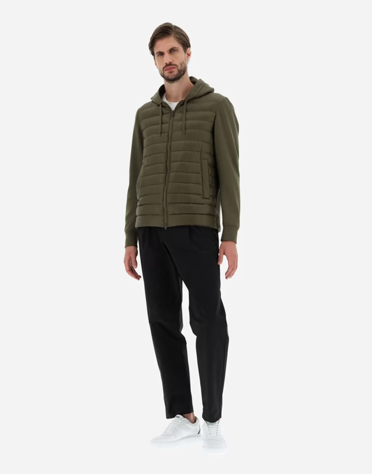 Herno Doudounes Courtes>Bomber Jacket In Nylon Ultralight & Fleece Military