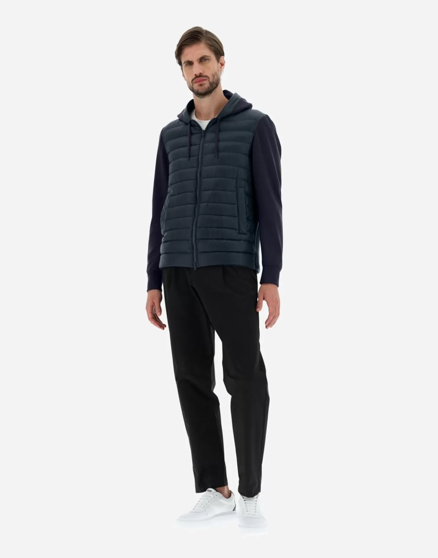 Herno Doudounes Courtes>Bomber Jacket In Nylon Ultralight & Fleece Navy Blue