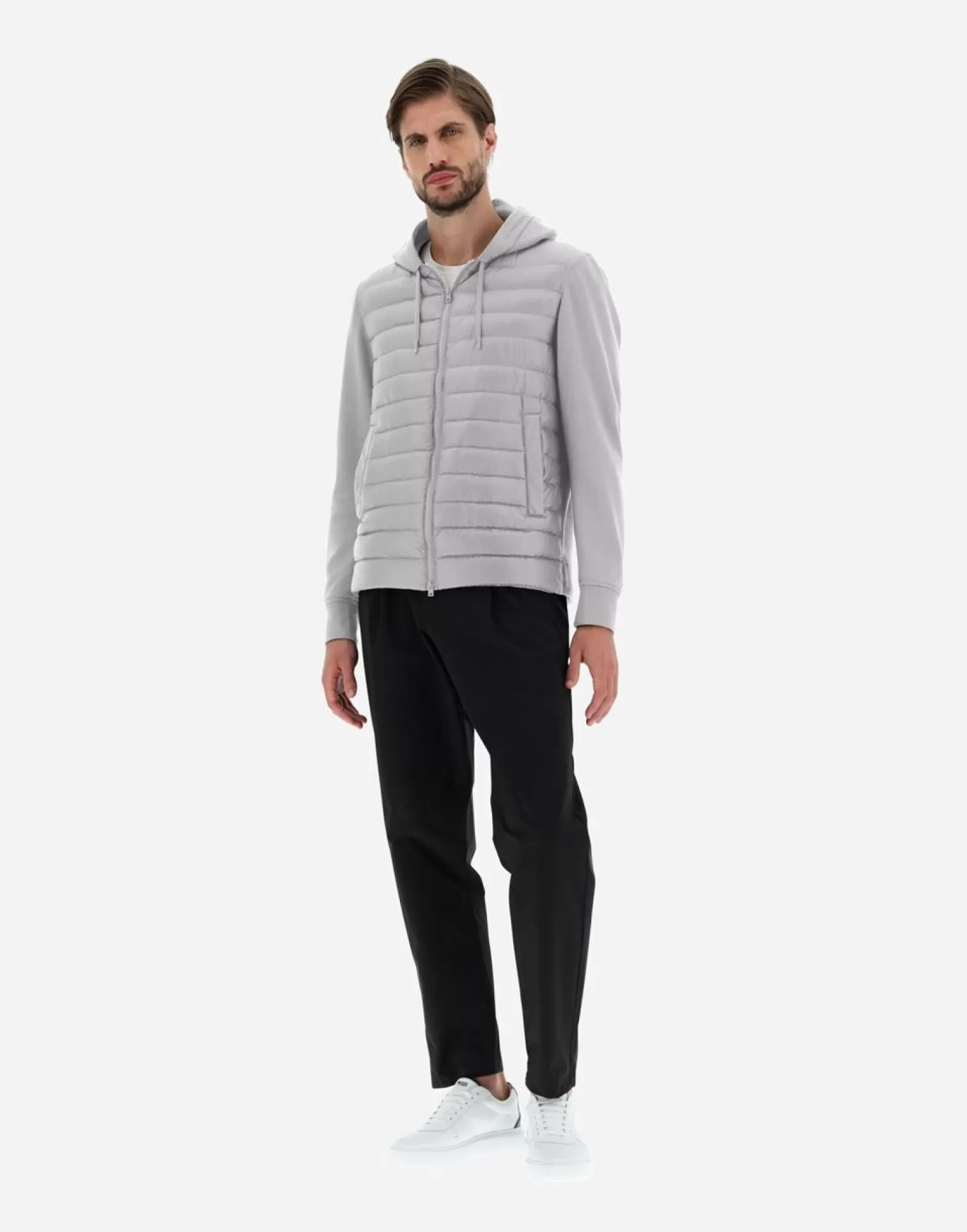 Herno Doudounes Courtes>Bomber Jacket In Nylon Ultralight & Fleece Light Grey