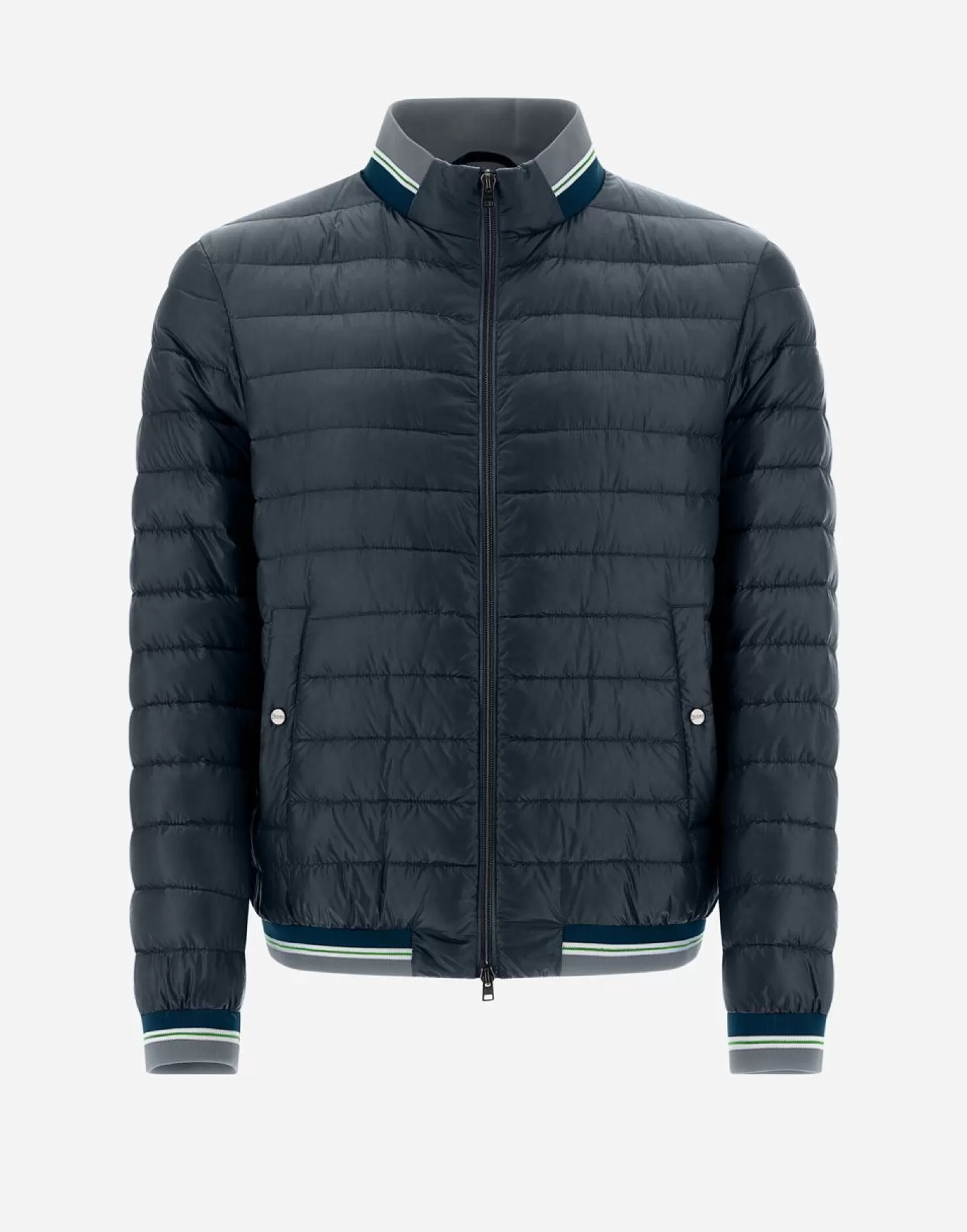 Herno Doudounes Courtes>Bomber Jacket In Nylon Ultralight & Knit Navy Blue