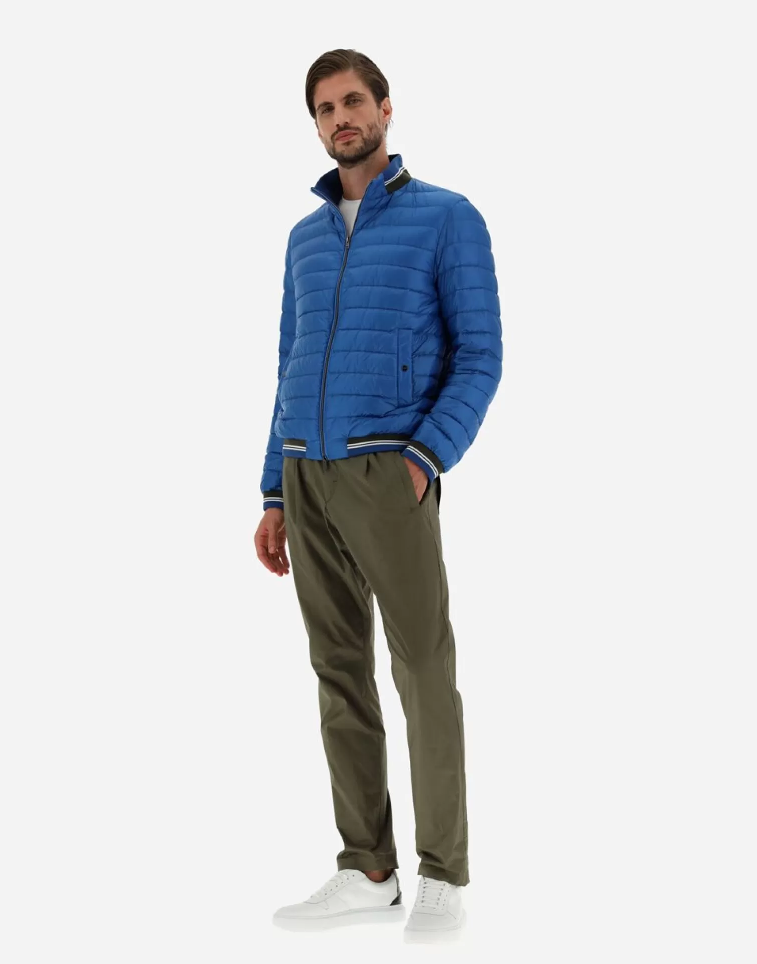 Herno Doudounes Courtes>Bomber Jacket In Nylon Ultralight & Knit Turquoise