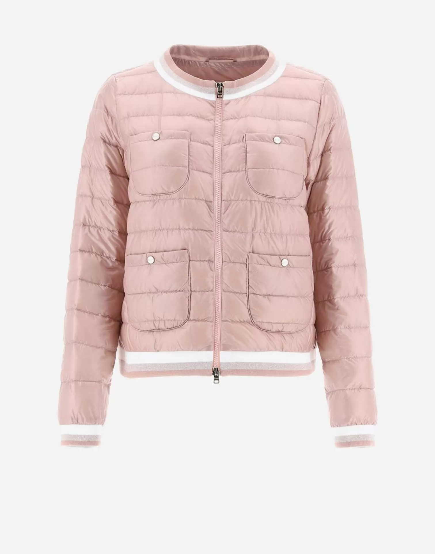 Herno Doudounes Courtes>Bomber Jacket In Nylon Ultralight & Striped Knit Fabric Pink