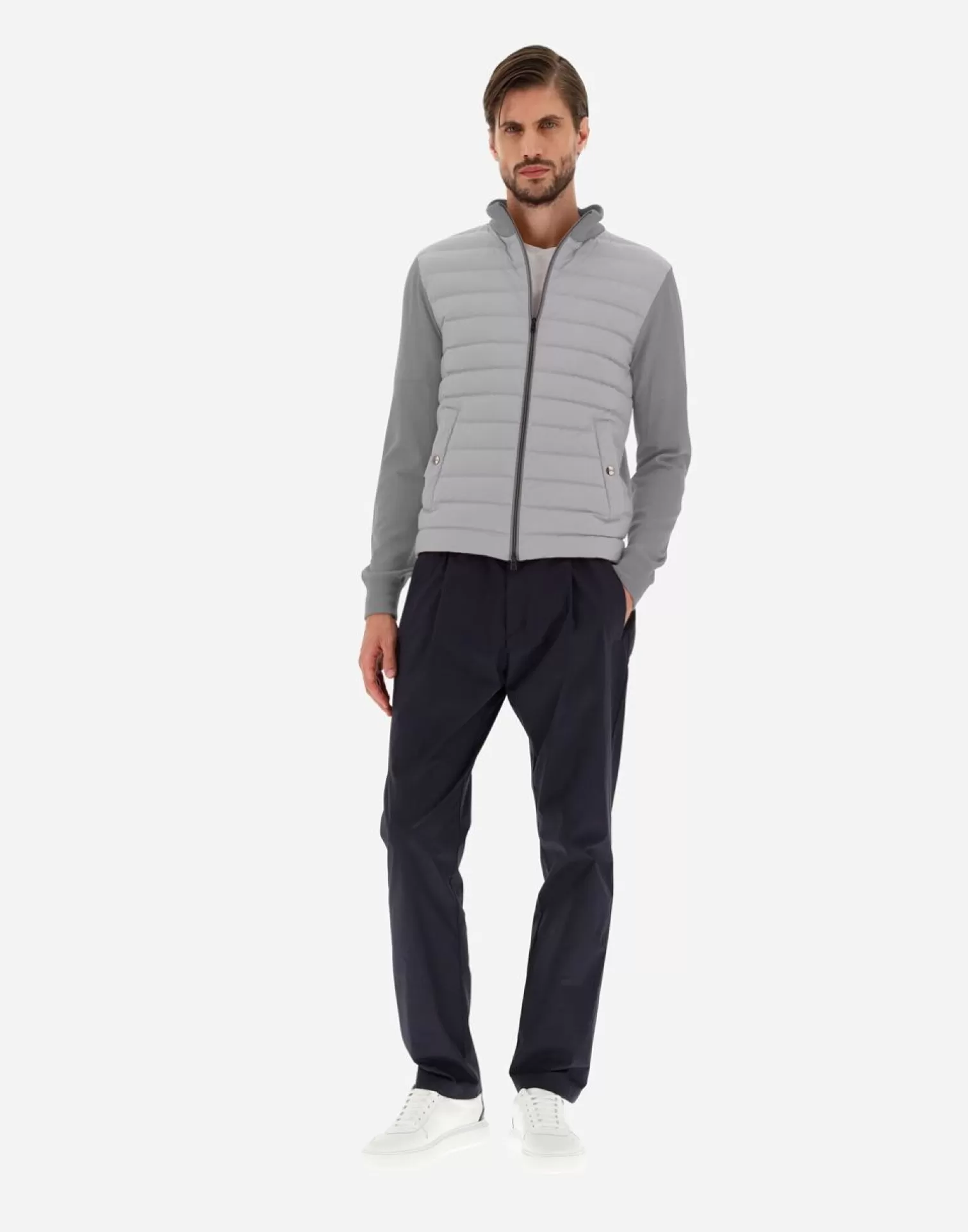 Herno Pulls Et Cardigans>Cardigan In Silk Wool & Nuage Light Grey