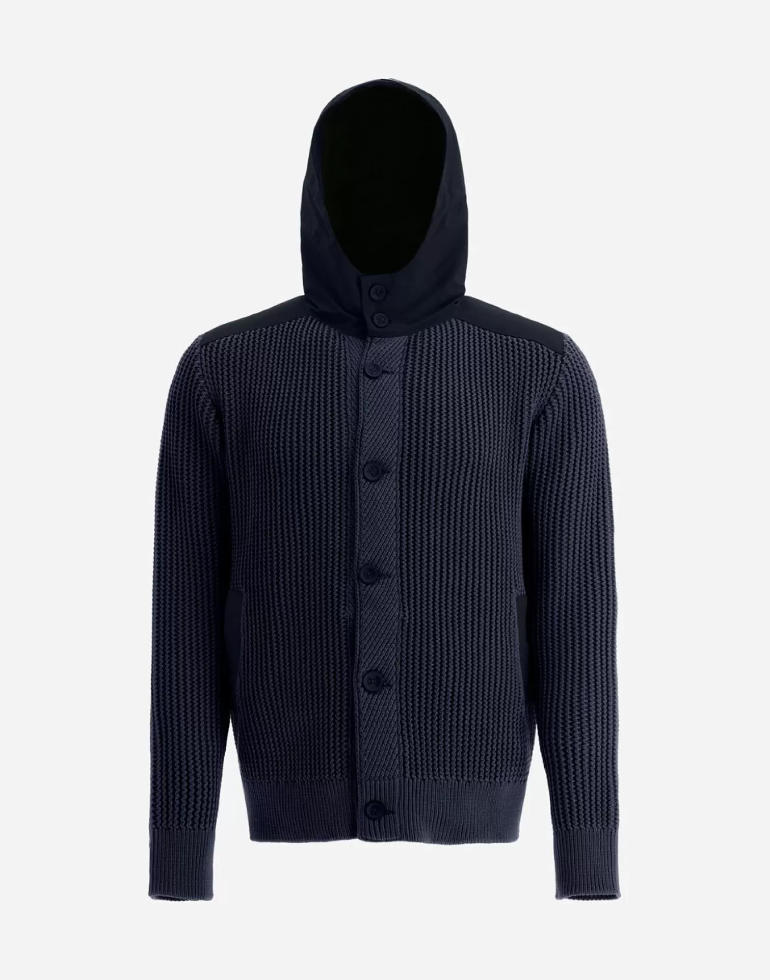 Herno Bomber>Cardigan In Zig-Zag Stitch & Plaster Navy Blue