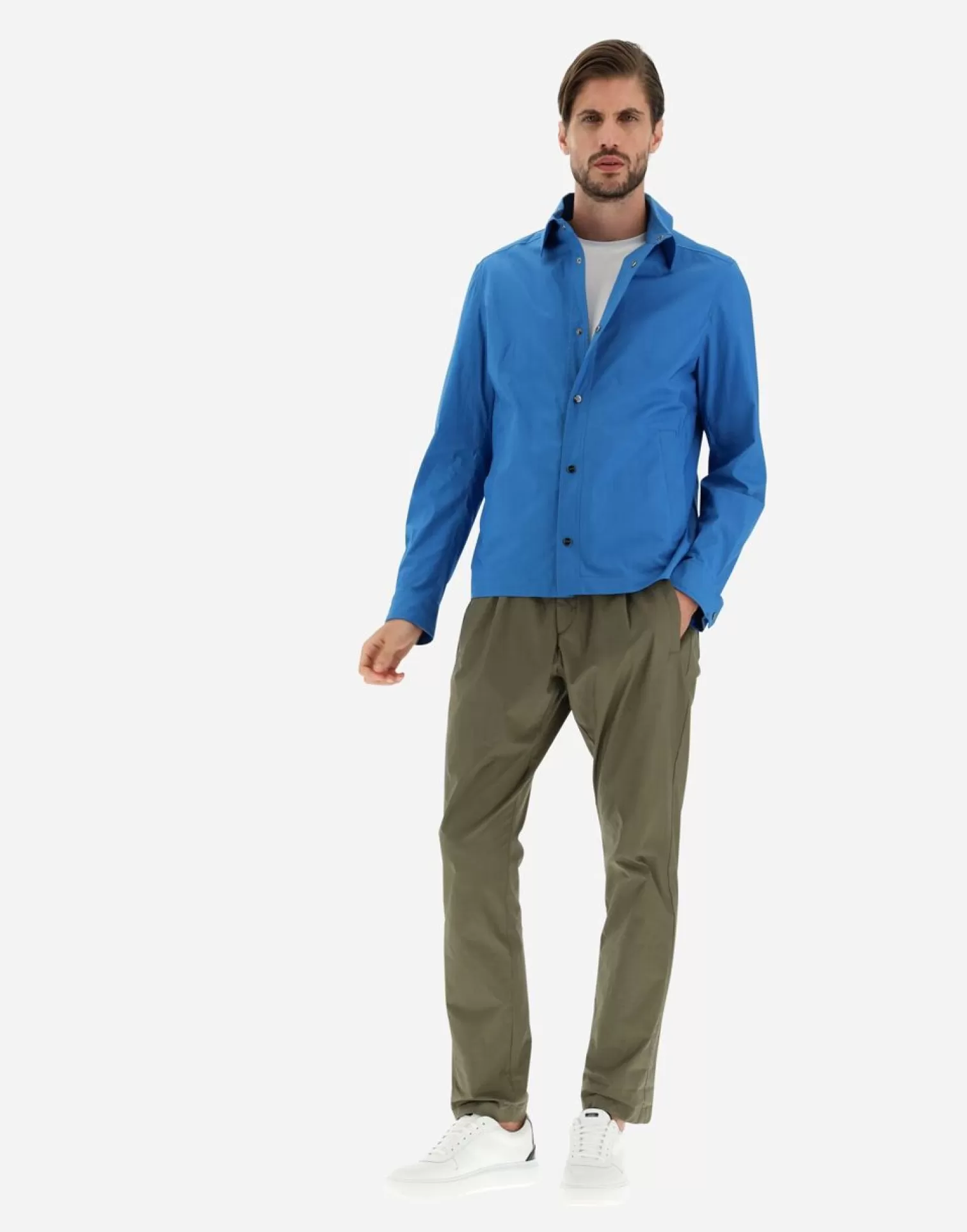 Herno Chemises>Field Jacket In Light Cotton Stretch Turquoise