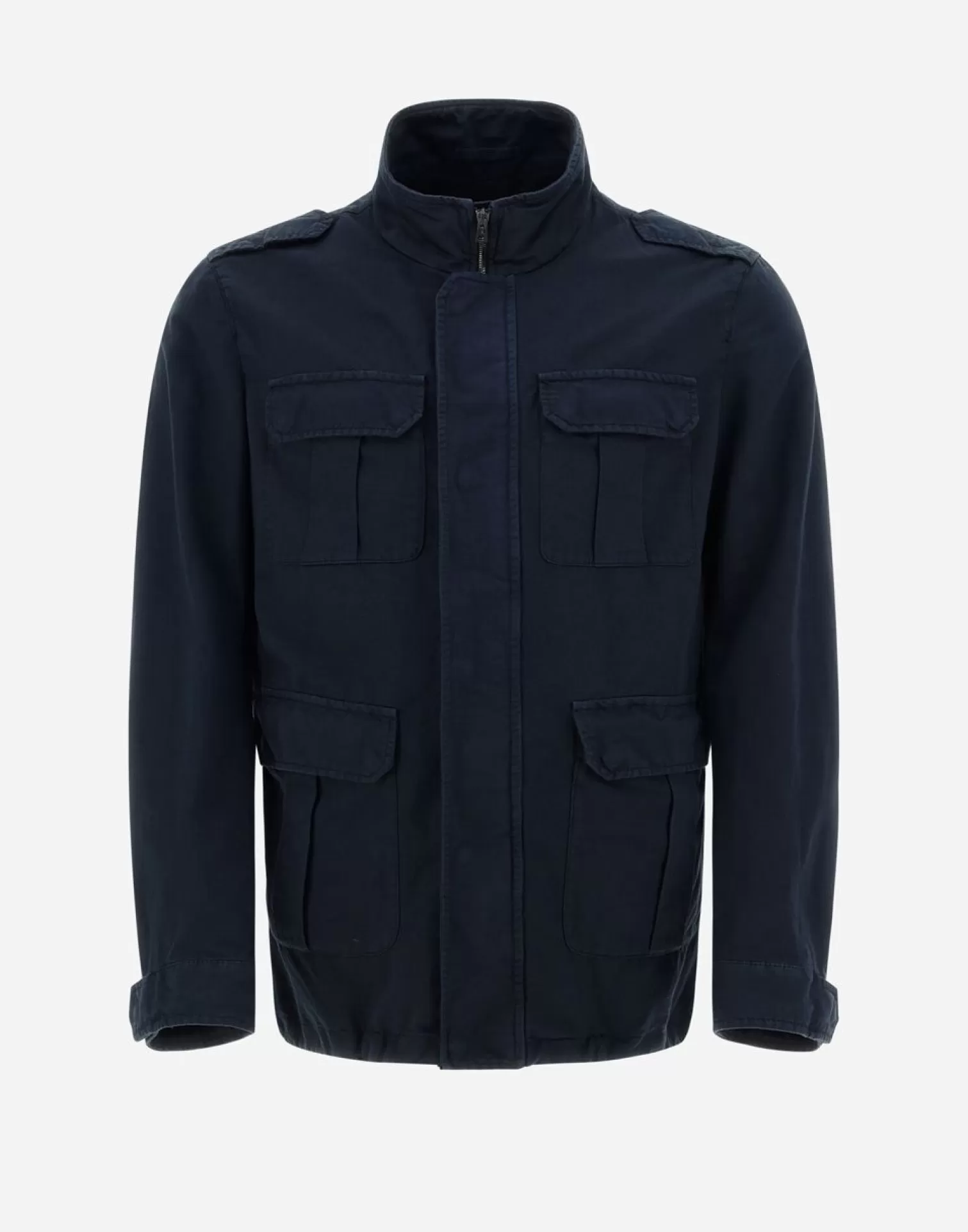 Herno Vestes Militaires>Garment-Dyed Linen & Cotton Field Jacket Blue