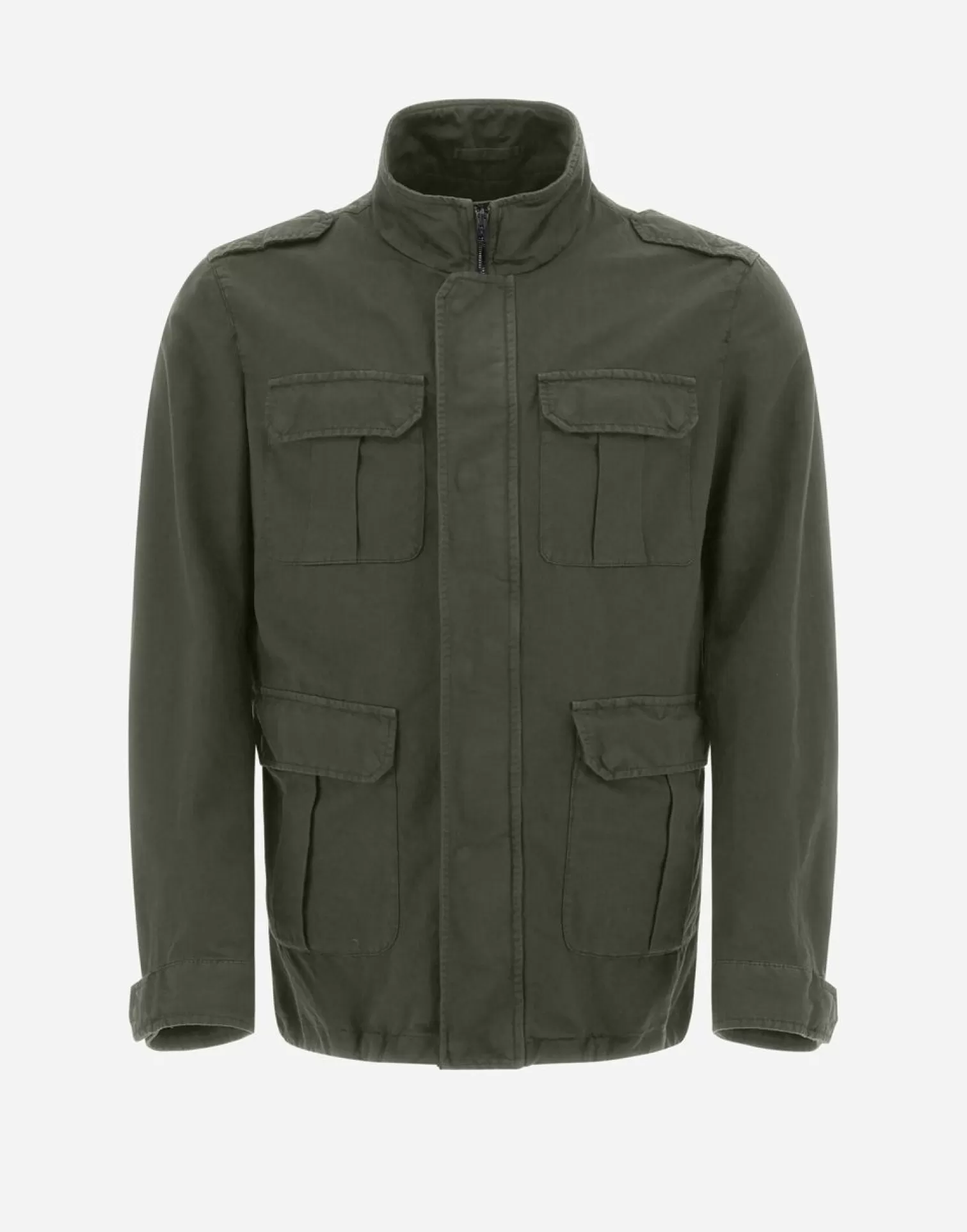 Herno Vestes Militaires>Garment-Dyed Linen & Cotton Field Jacket Light Military