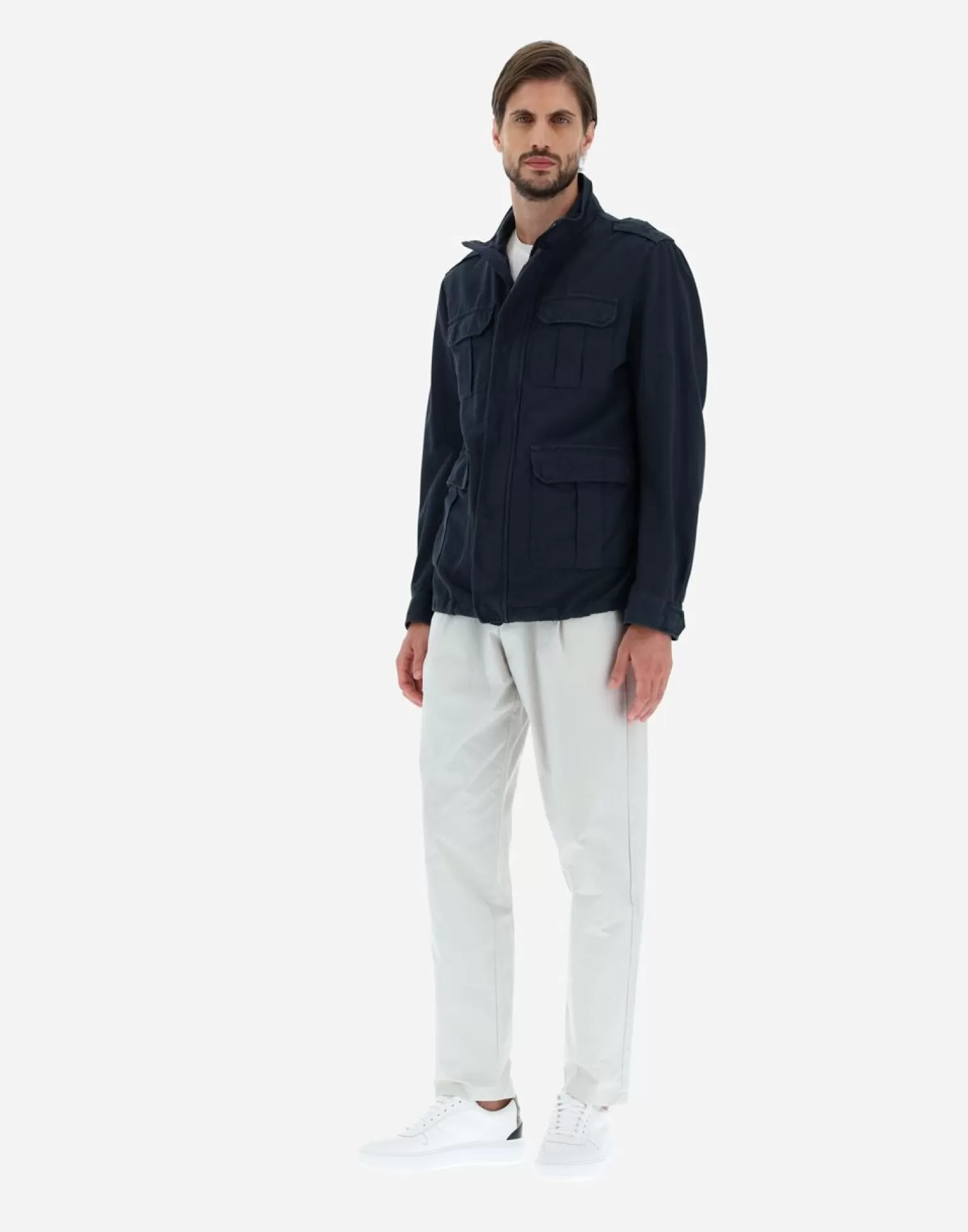 Herno Vestes Militaires>Garment-Dyed Linen & Cotton Field Jacket Blue