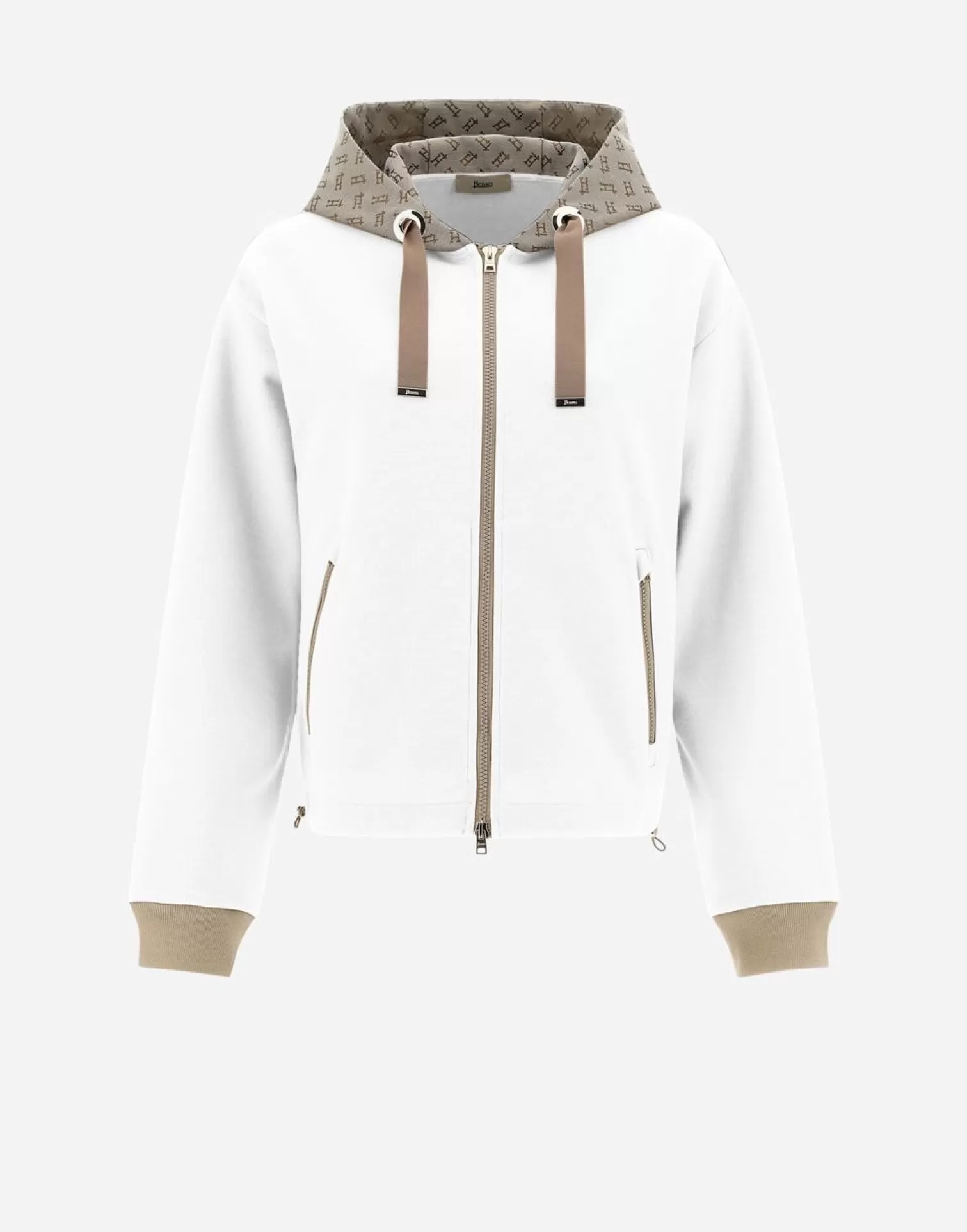 Herno Pulls Et Cardigans>Hooded Cardigan In Double Sweater & Monogram White