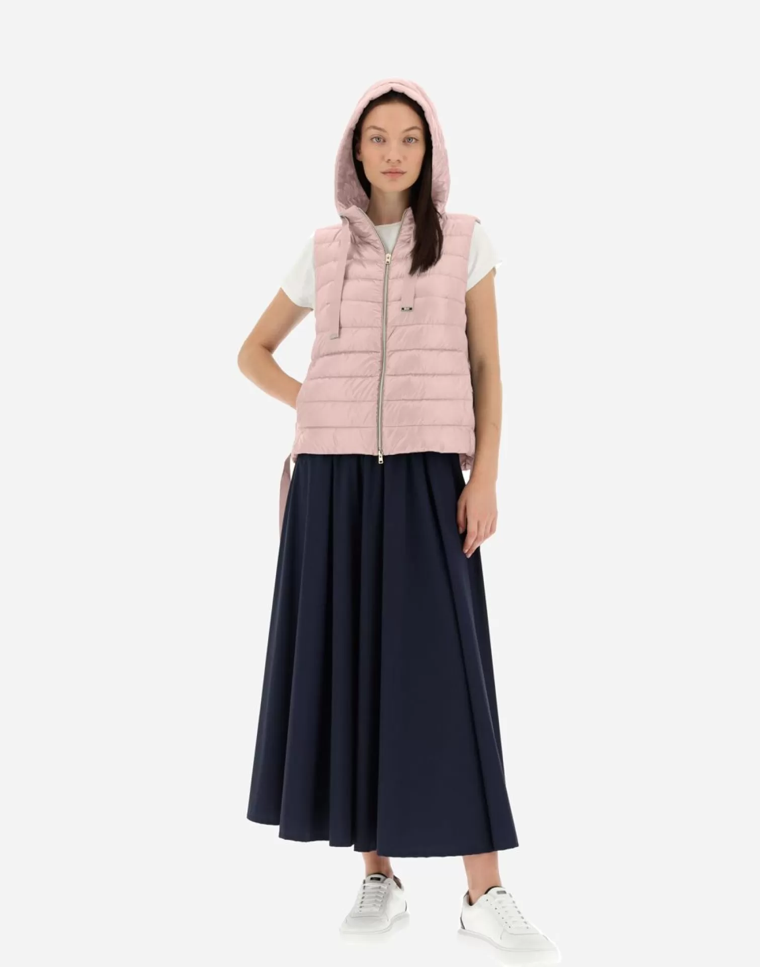 Herno Doudounes Courtes>Hooded Waistcoat In Nylon Ultralight Pink