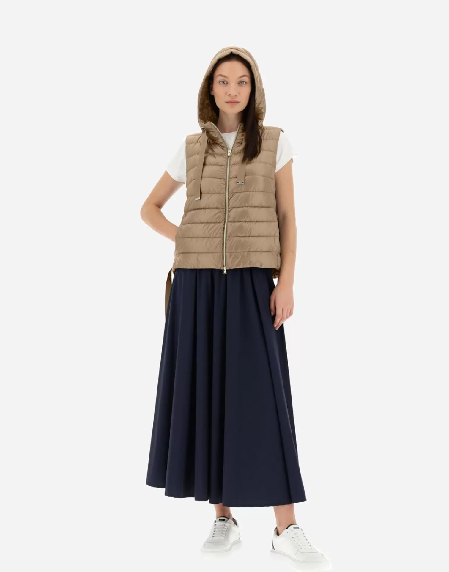 Herno Doudounes Courtes>Hooded Waistcoat In Nylon Ultralight Camel