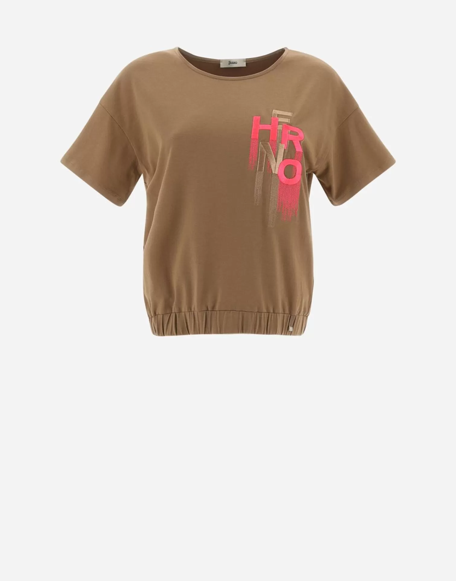 Herno T-Shirts>Interlock Jersey T-Shirt With Embroidery Camel