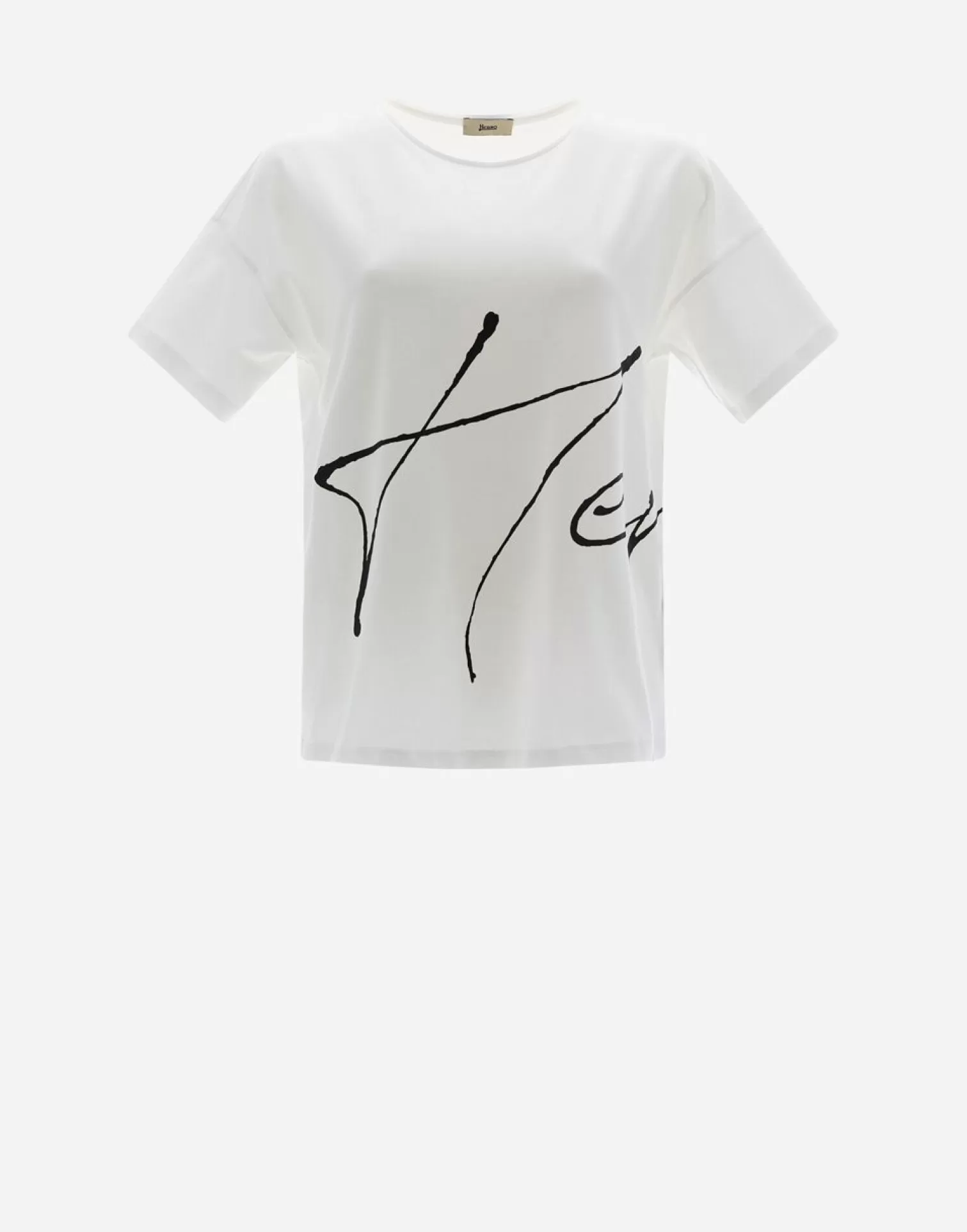 Herno T-Shirts>Interlock Jersey T-Shirt With Print White/Black