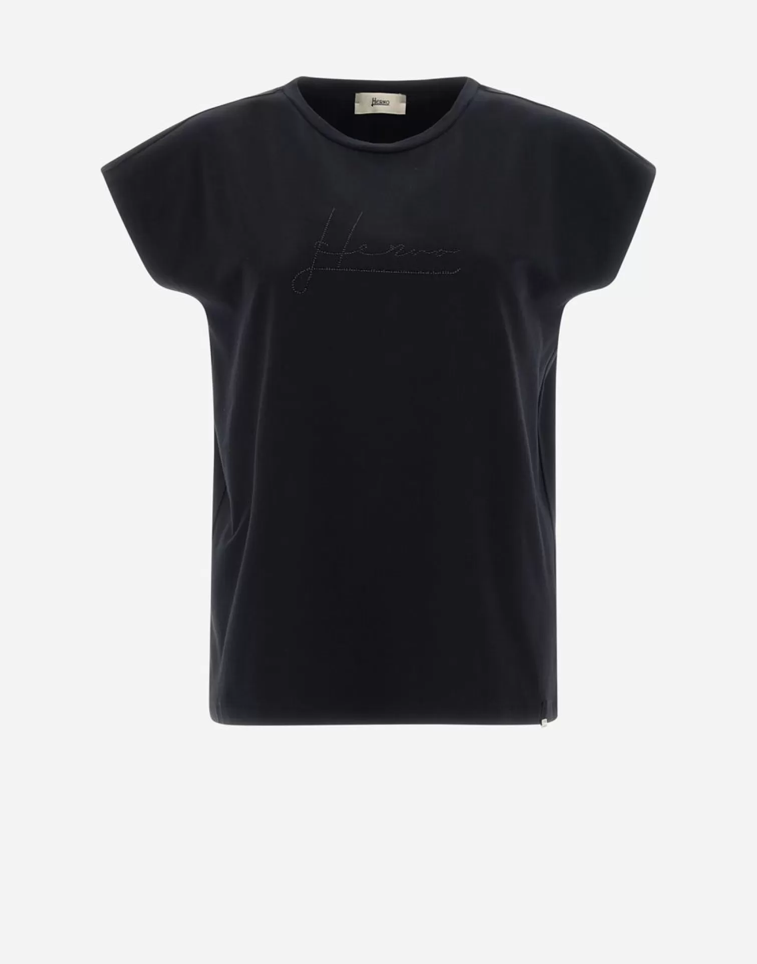 Herno T-Shirts>Interlock Jersey T-Shirt With Rhinestones Black