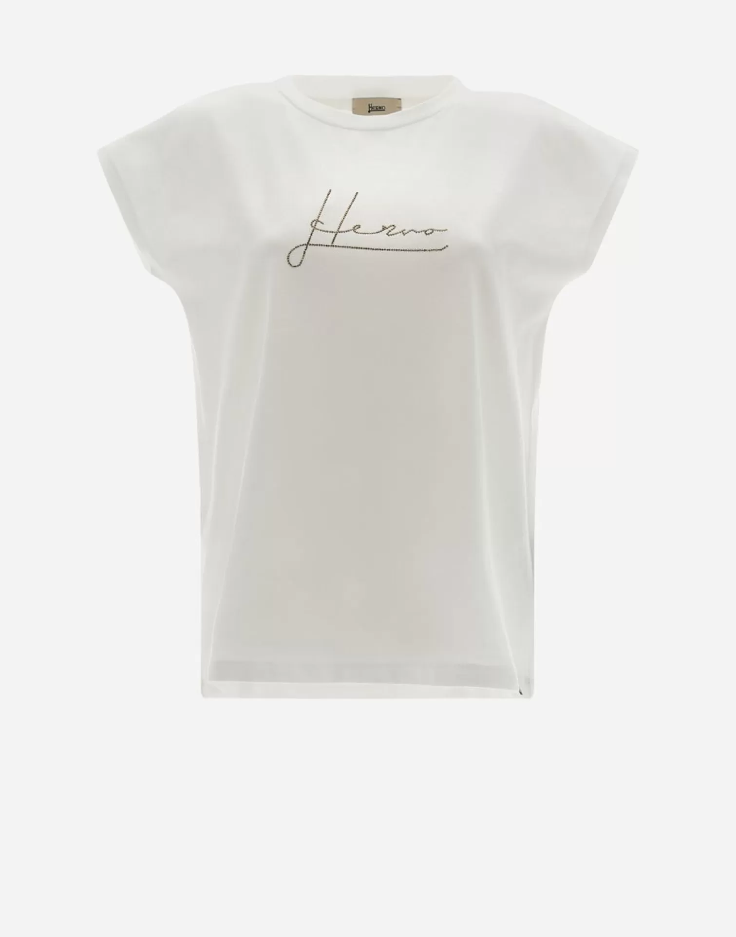 Herno T-Shirts>Interlock Jersey T-Shirt With Rhinestones White/Brown