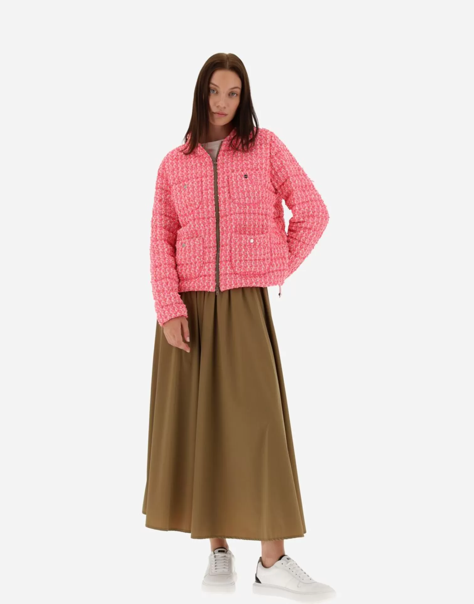 Herno Doudounes Courtes>Jacket In Fashion Boucle' Camel/Neon Pink