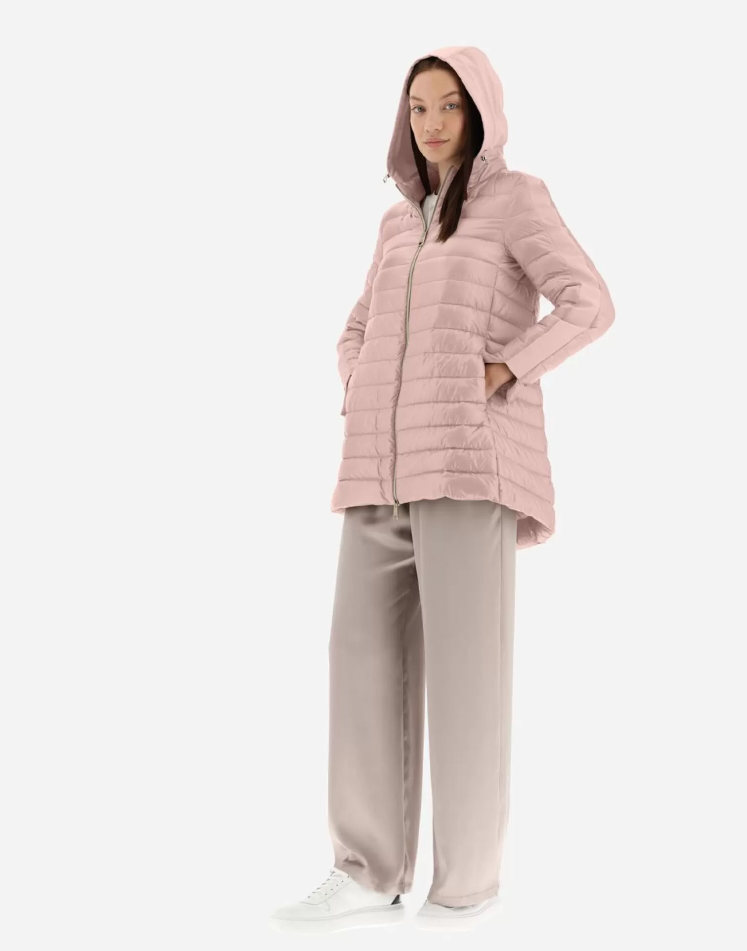 Herno Doudounes Longues>Nylon Ultralight A-Shape With Shantung Details Pink