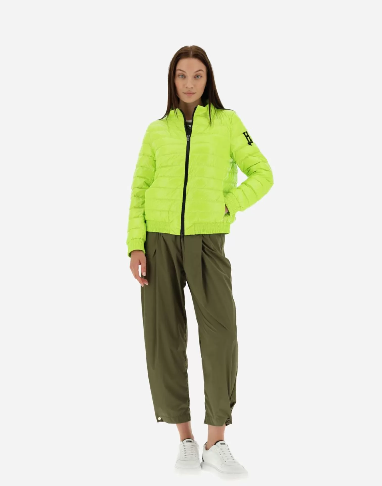 Herno Doudounes Courtes>Quilted Bomber Jacket In Gloss Neon Yellow