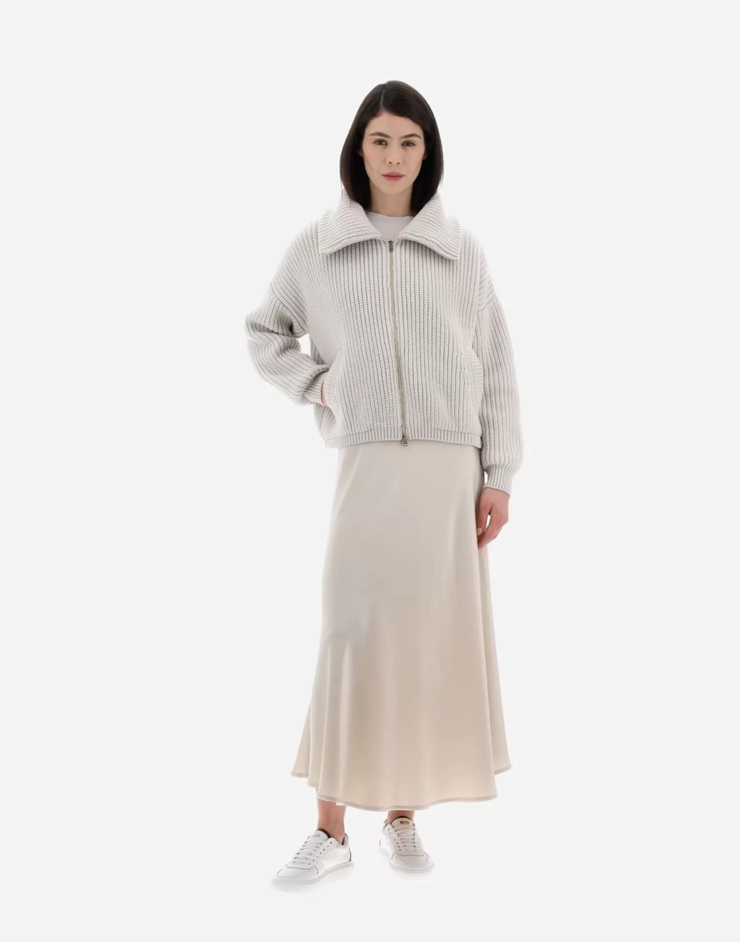 Herno Bomber>Resort Bomber Jacket In Eternity Brioche Knit Mastic (Dove Grey)