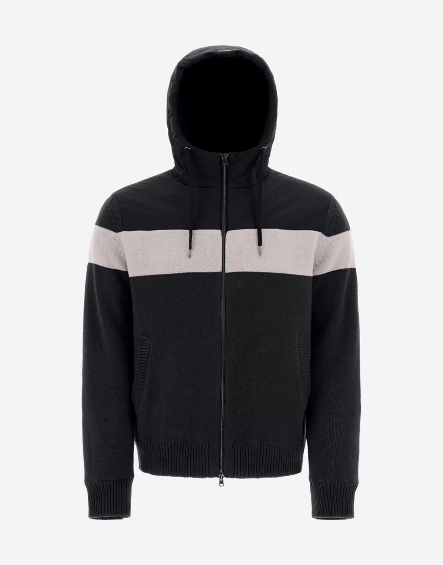Herno Bomber>Resort Bomber Jacket In Infinity Mix Knit & Ponente Navy Blue