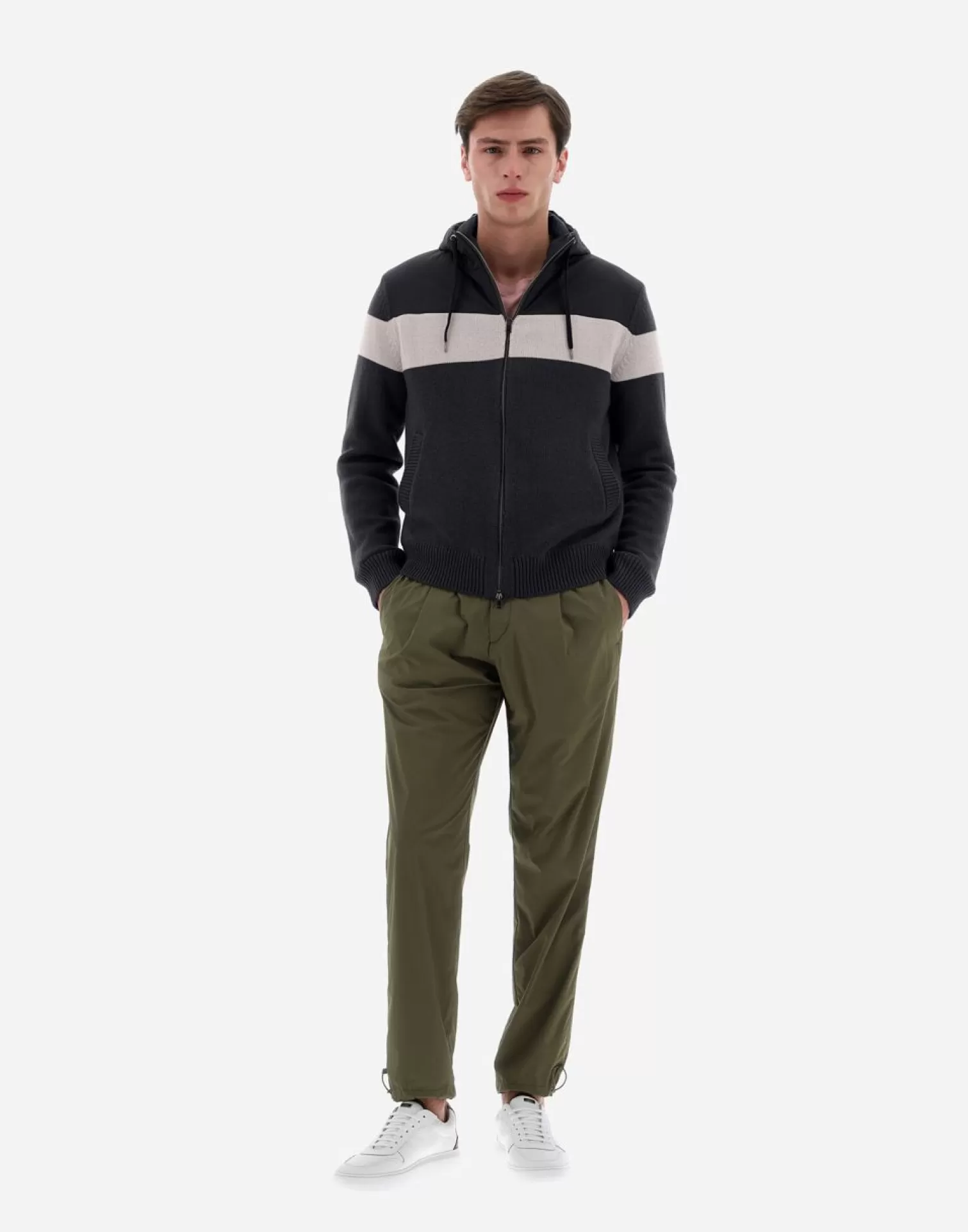 Herno Bomber>Resort Bomber Jacket In Infinity Mix Knit & Ponente Navy Blue