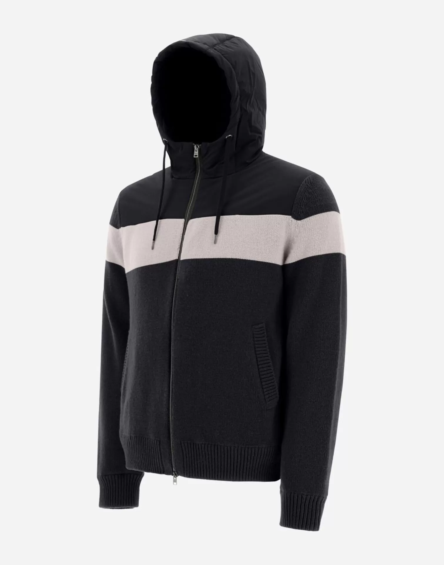 Herno Bomber>Resort Bomber Jacket In Infinity Mix Knit & Ponente Navy Blue