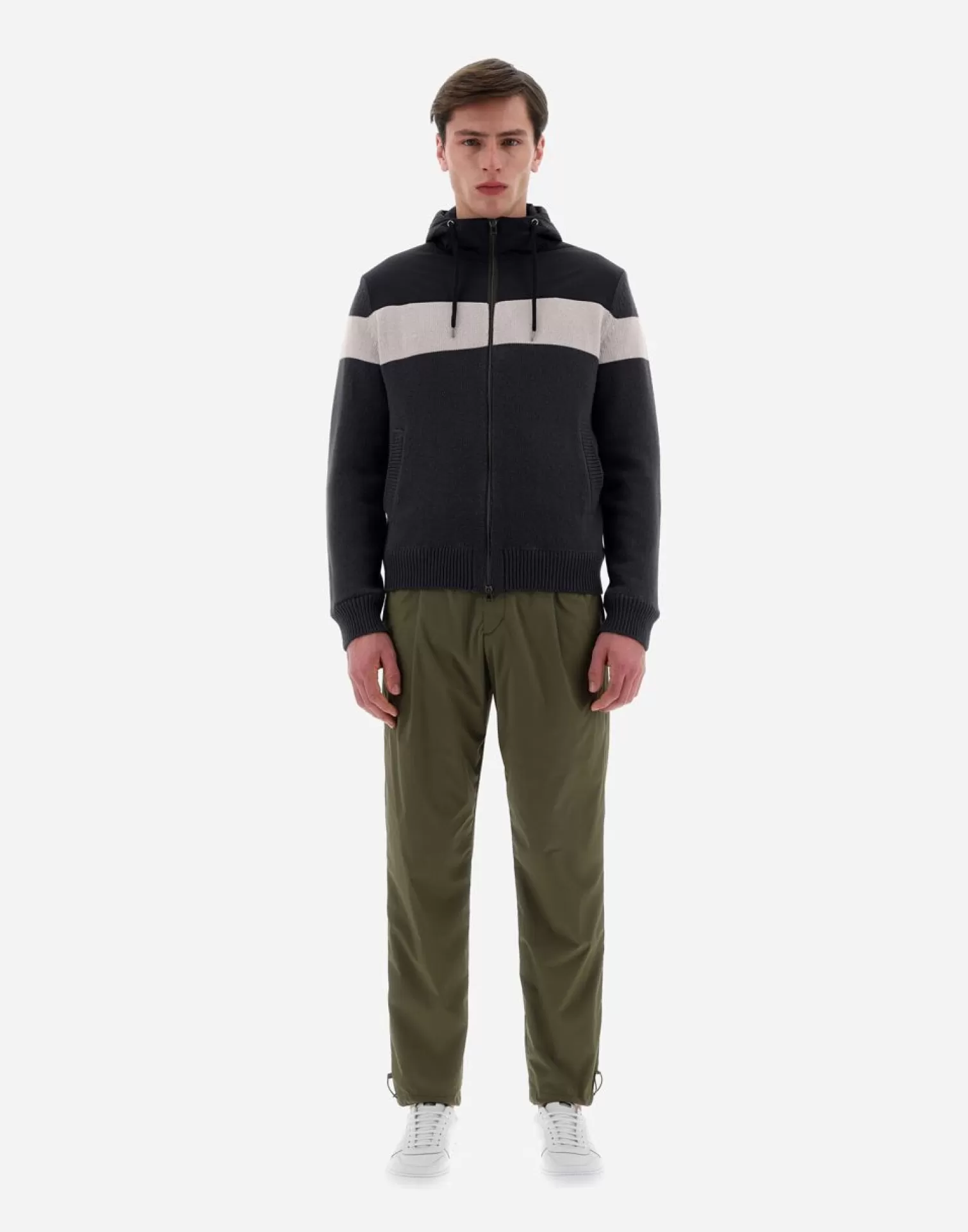 Herno Bomber>Resort Bomber Jacket In Infinity Mix Knit & Ponente Navy Blue
