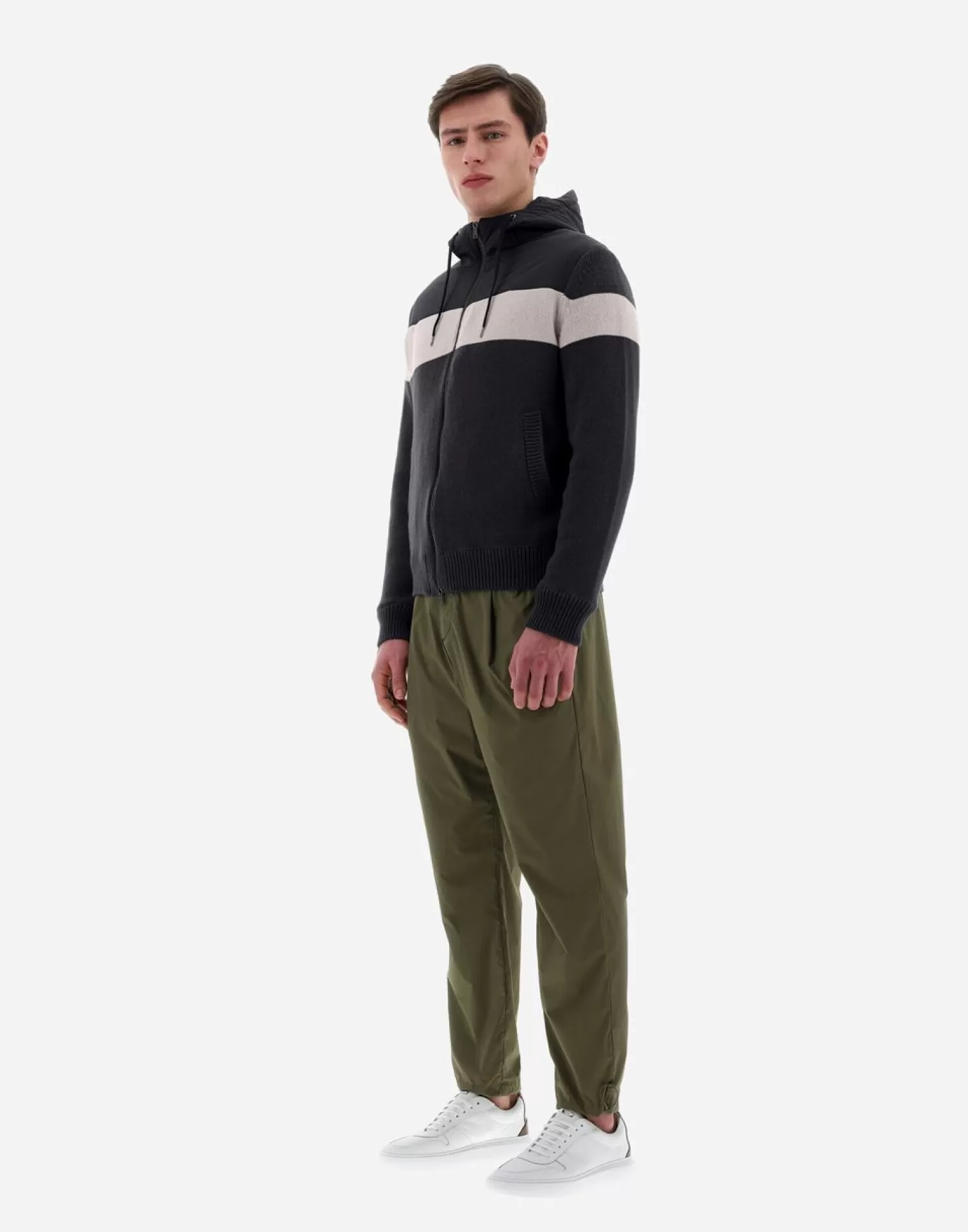 Herno Bomber>Resort Bomber Jacket In Infinity Mix Knit & Ponente Navy Blue