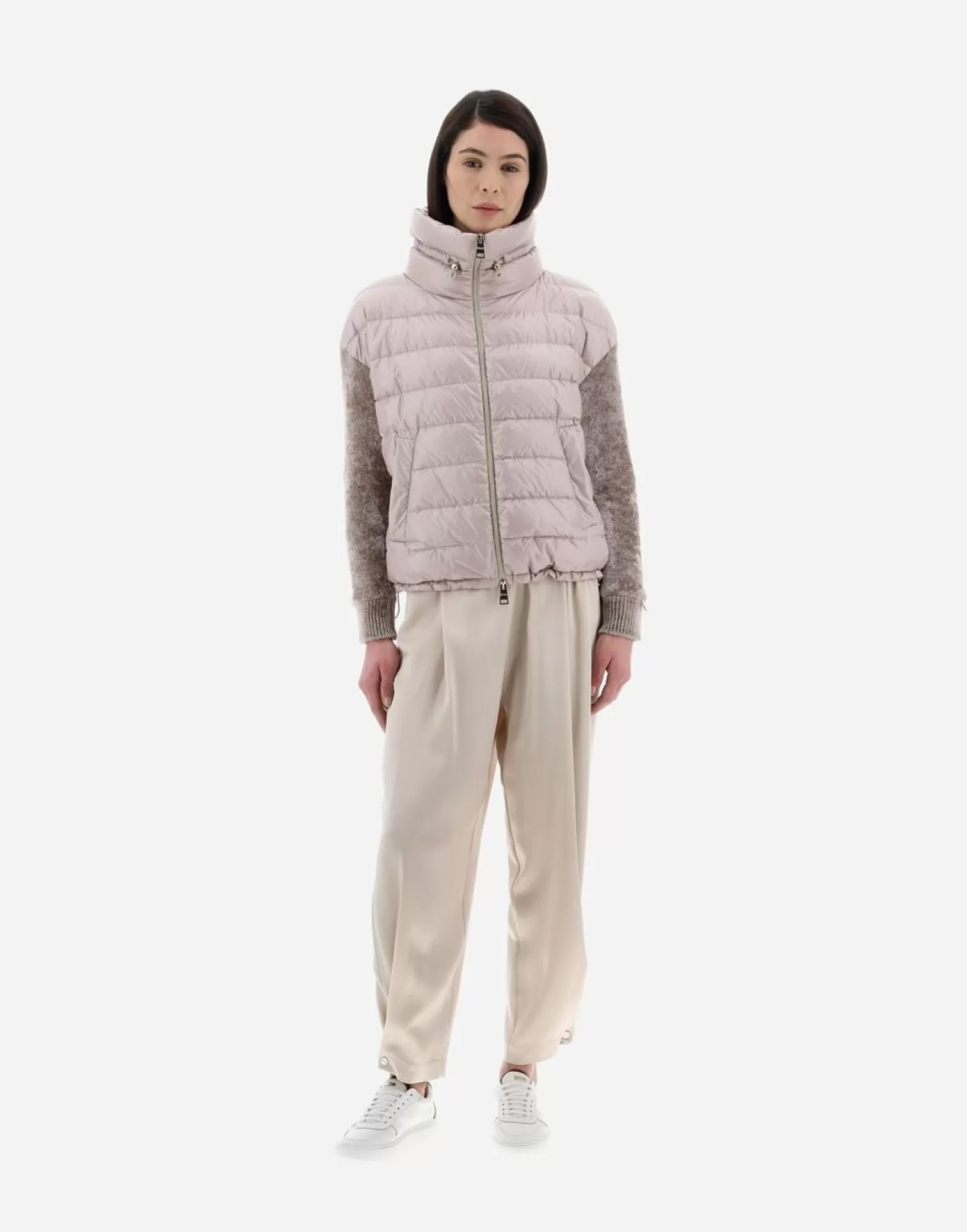 Herno Bomber>Resort Bomber Jacket In Nylon Ultralight & Chenille Knit Ice