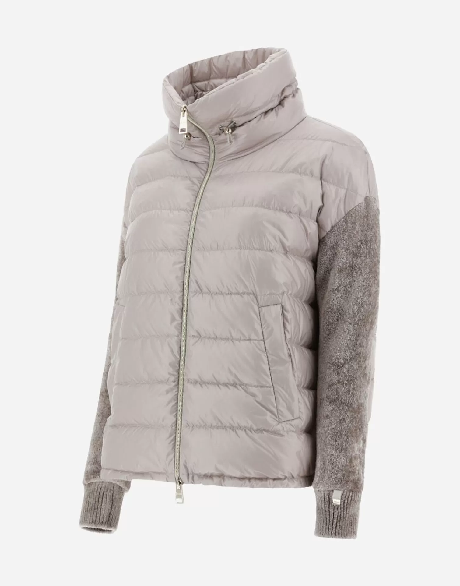 Herno Bomber>Resort Bomber Jacket In Nylon Ultralight & Chenille Knit Ice