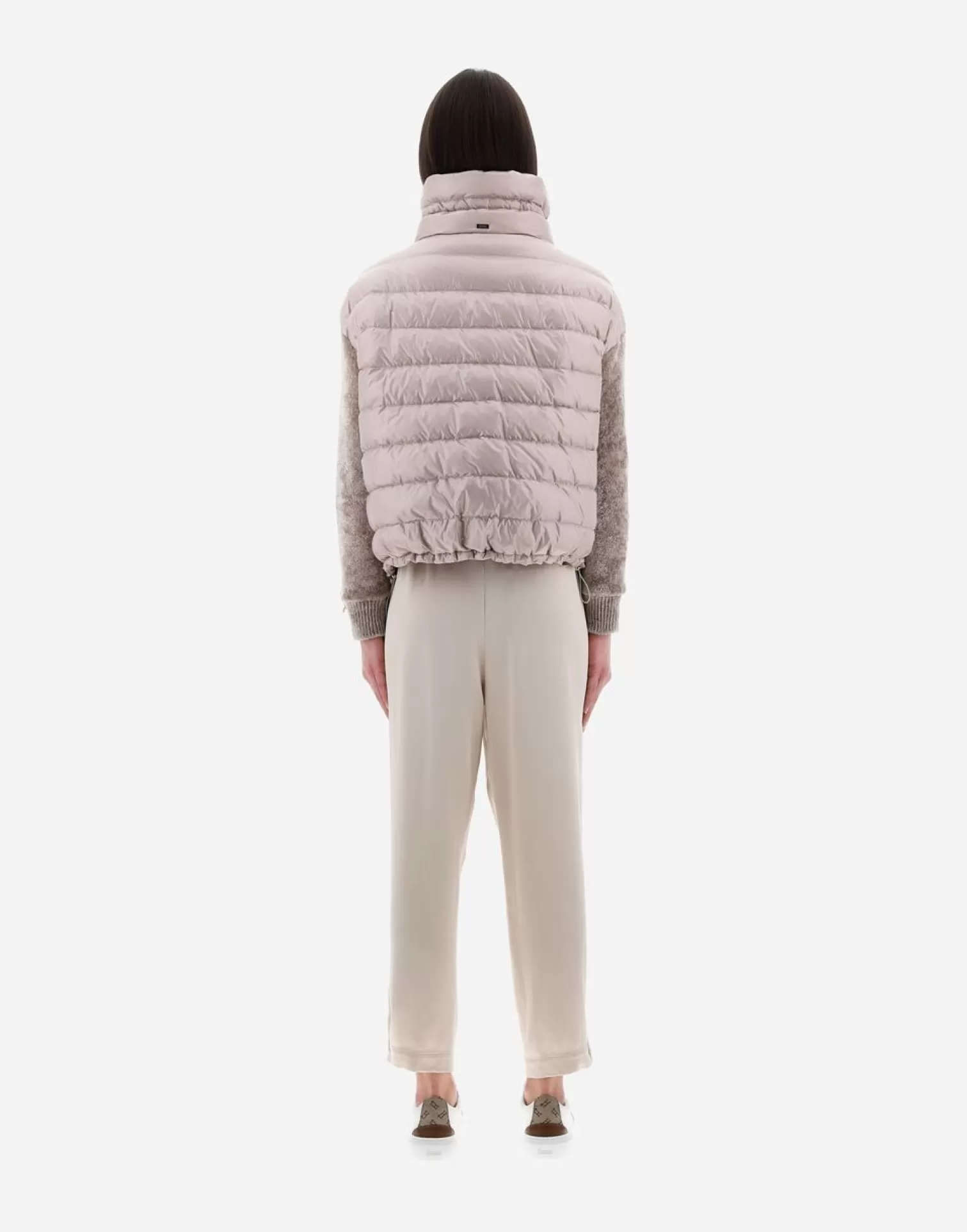 Herno Bomber>Resort Bomber Jacket In Nylon Ultralight & Chenille Knit Ice
