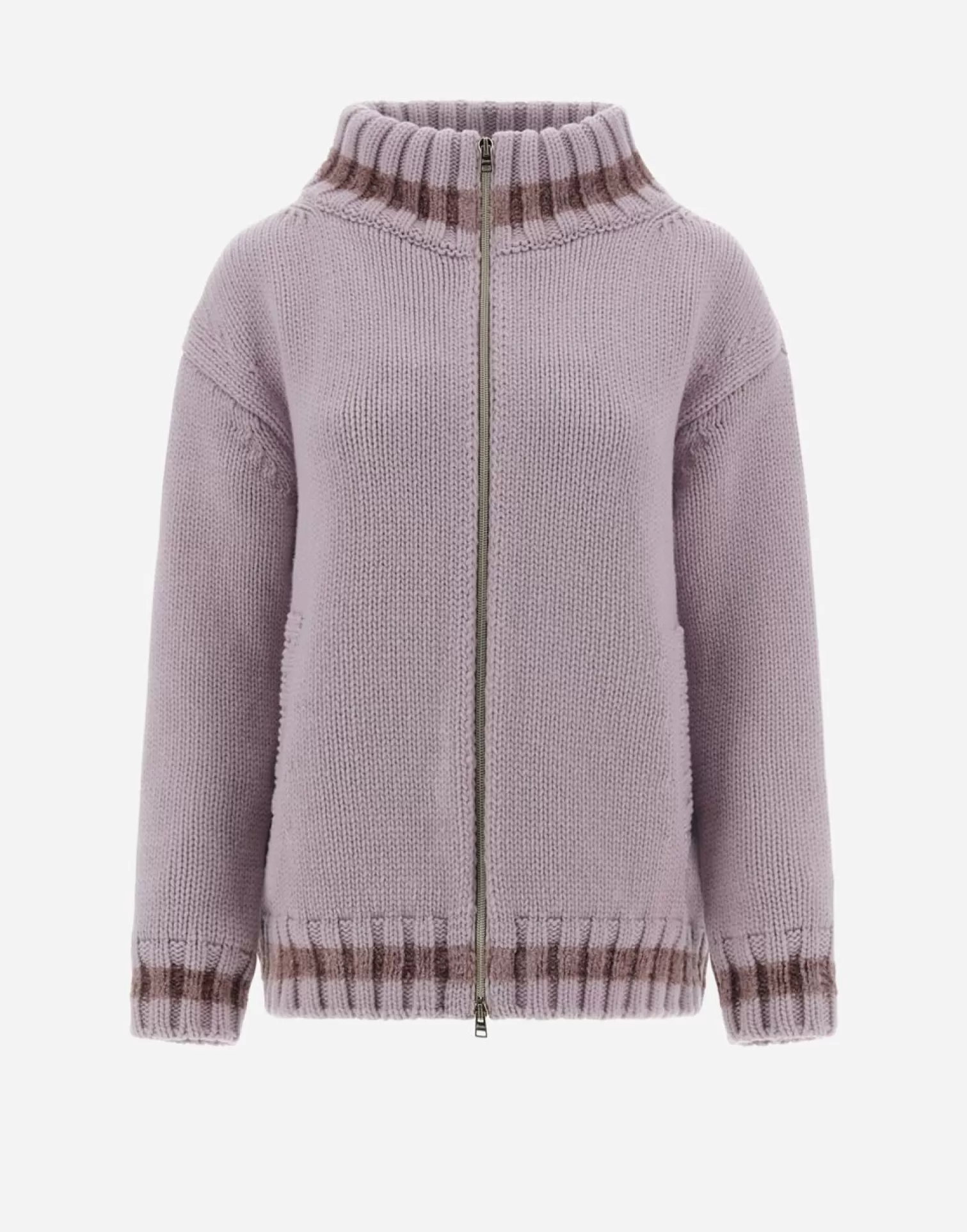 Herno Bomber>Resort Cardigan In Infinity & Chenille Knit Lilac