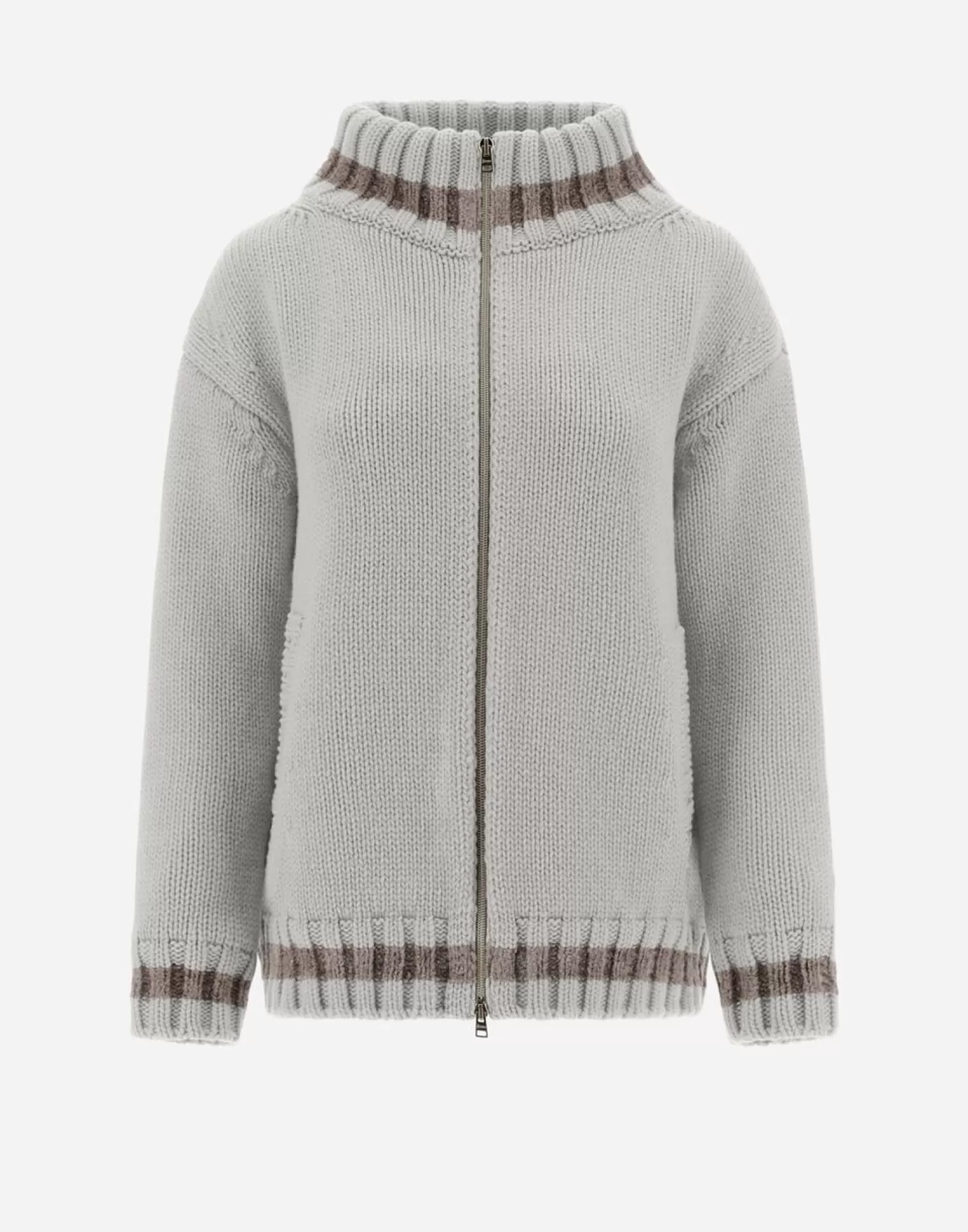 Herno Bomber>Resort Cardigan In Infinity & Chenille Knit Ice