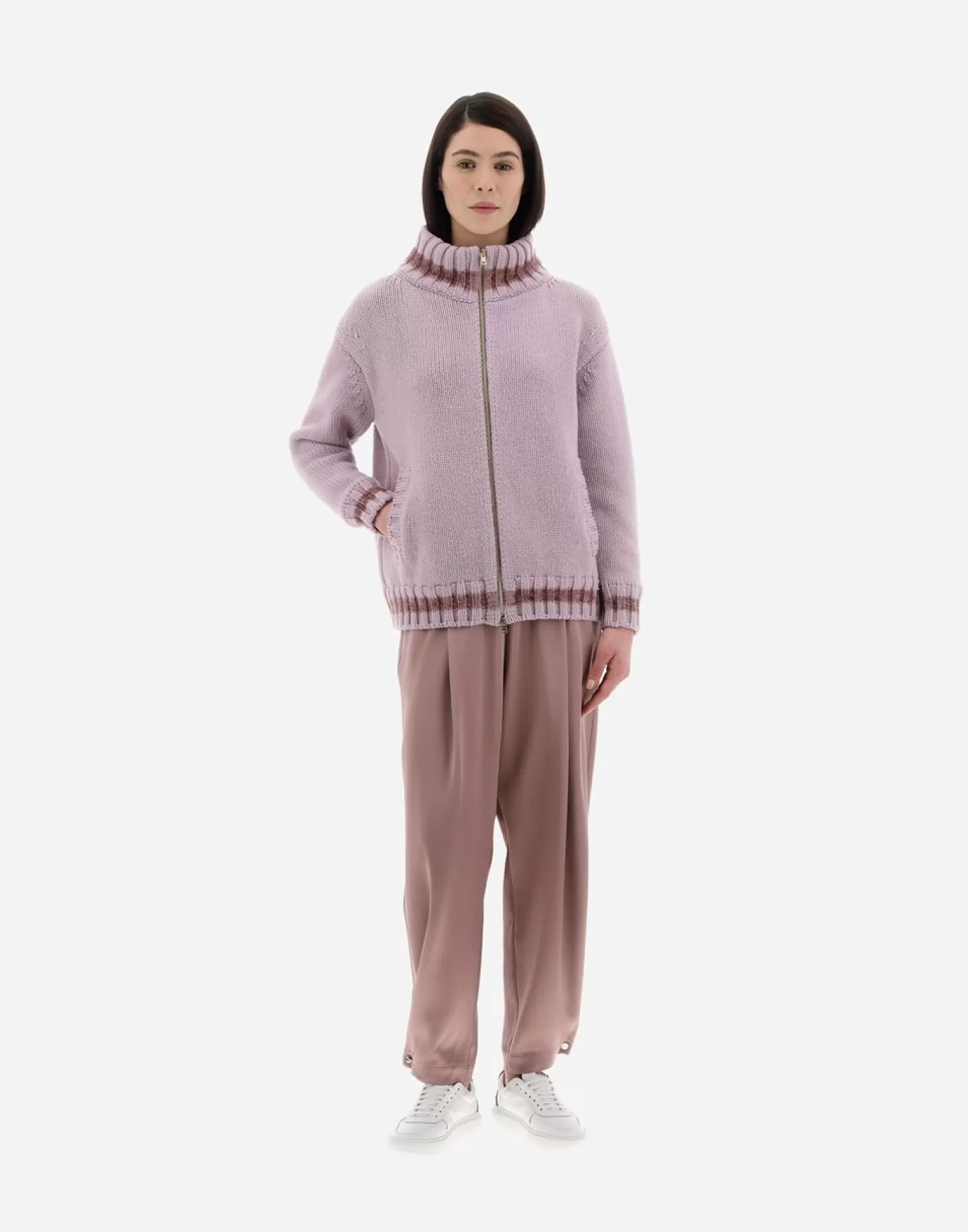 Herno Bomber>Resort Cardigan In Infinity & Chenille Knit Lilac