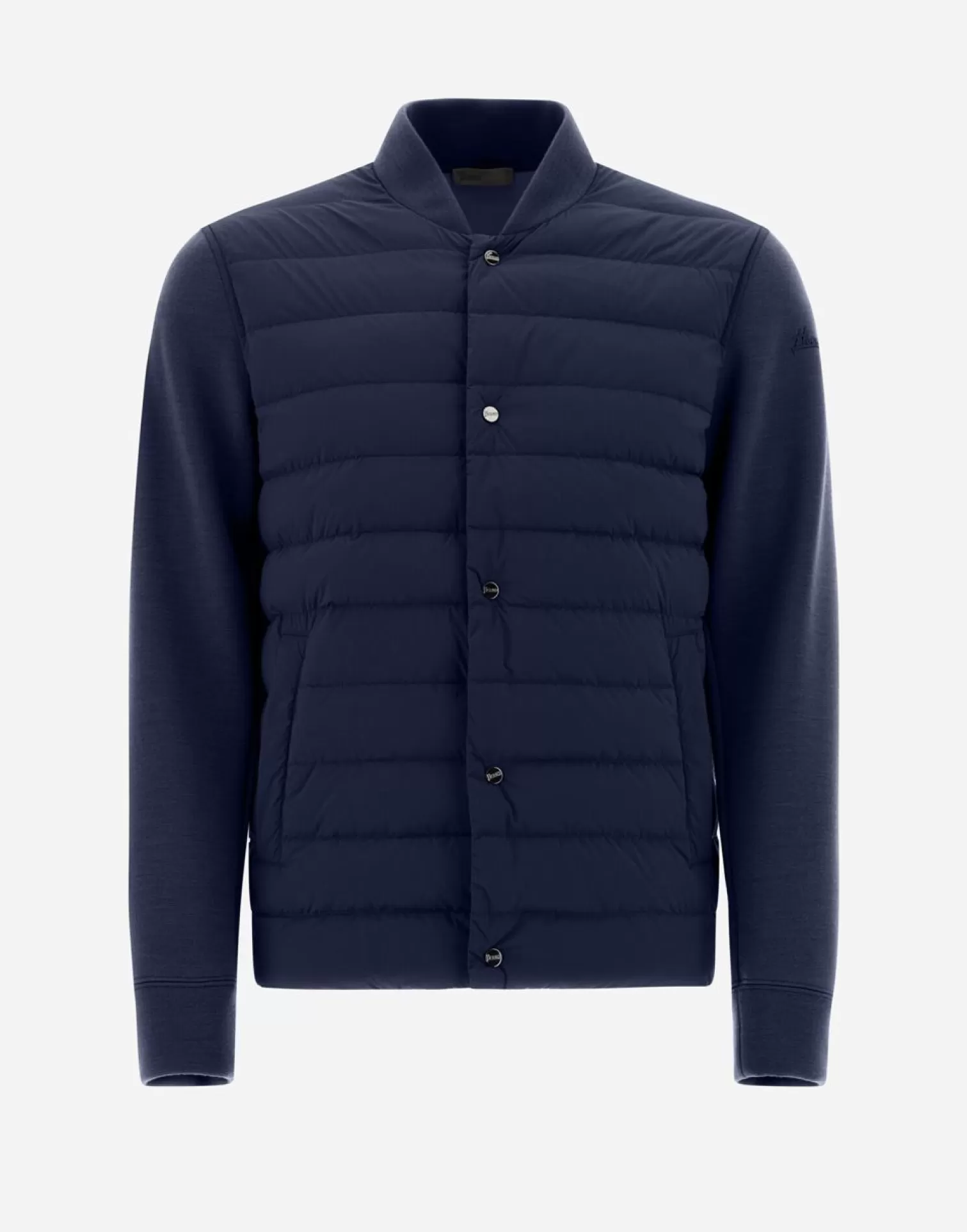 Herno Bomber>Resort Shirt In Coupled Knit Effect & Light Nylon Stretch Blue