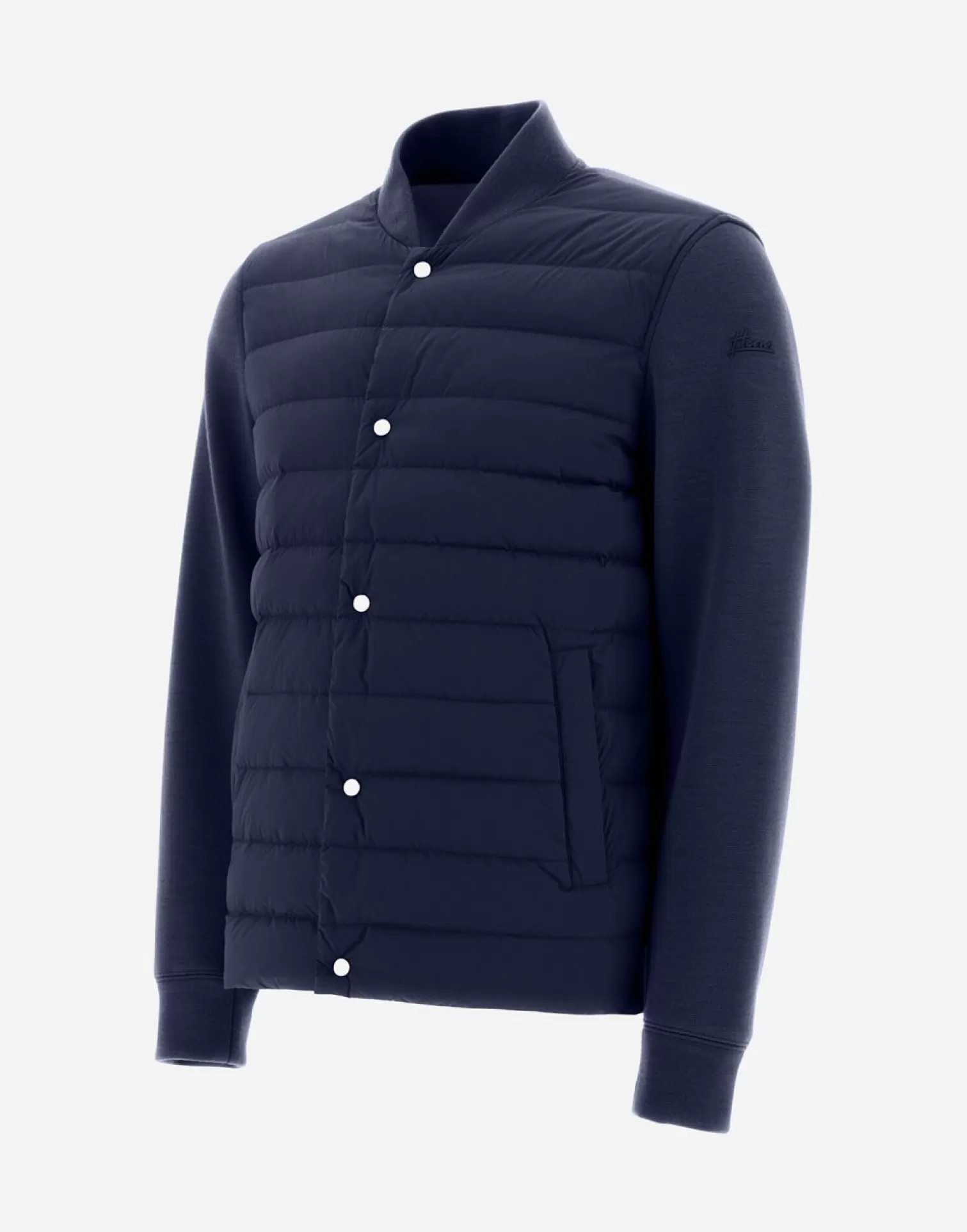 Herno Bomber>Resort Shirt In Coupled Knit Effect & Light Nylon Stretch Blue