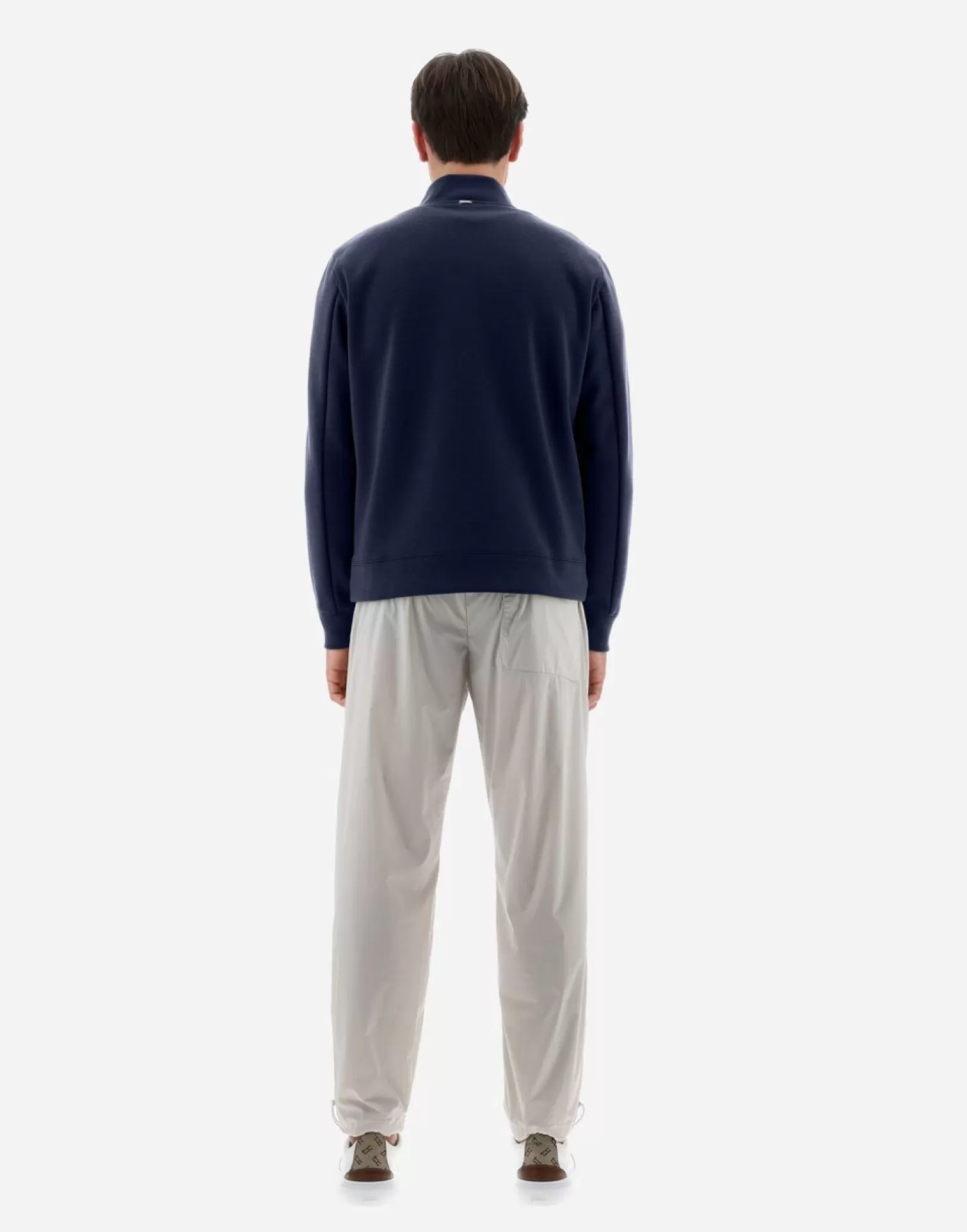 Herno Bomber>Resort Shirt In Coupled Knit Effect & Light Nylon Stretch Blue