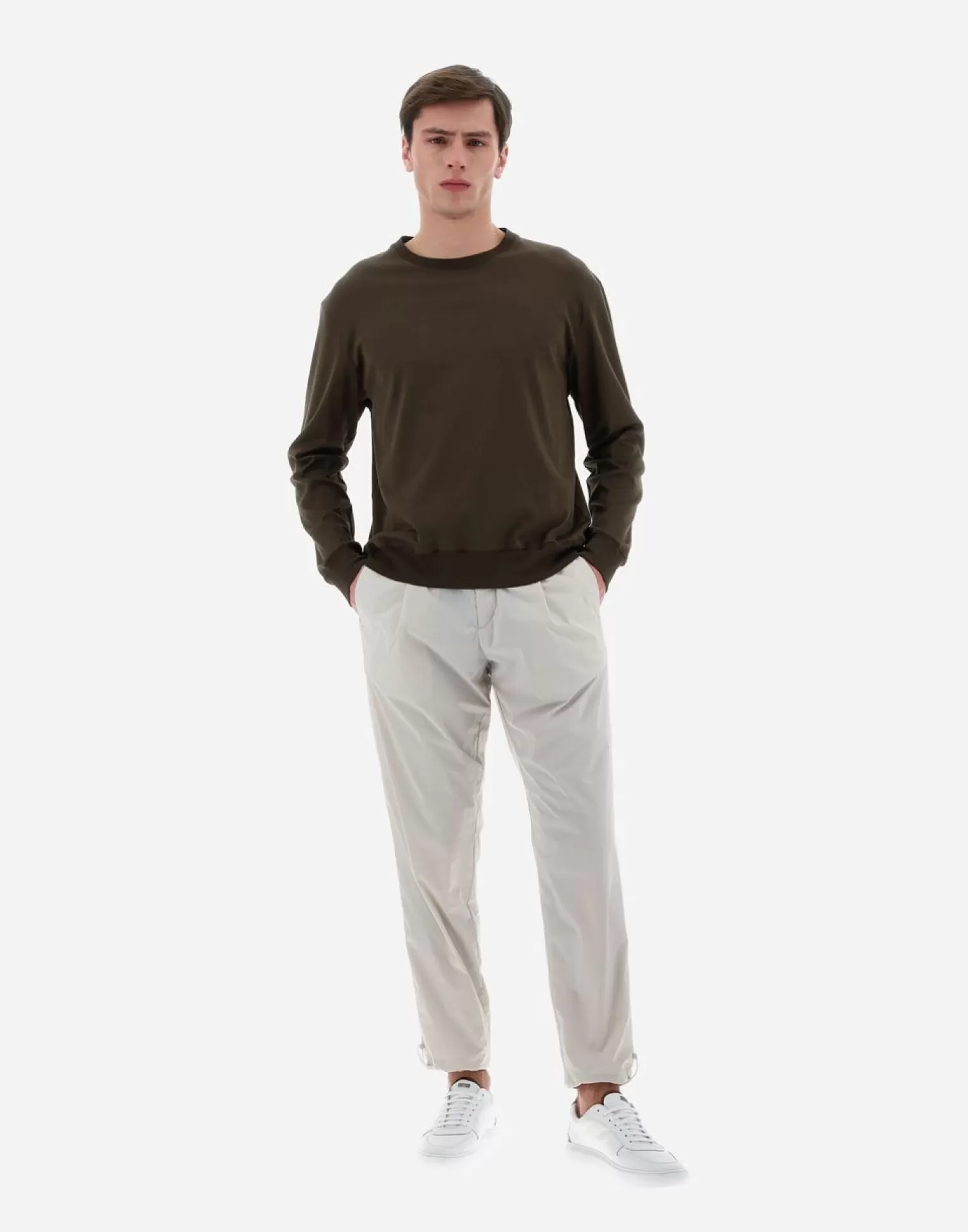 Herno Pulls Et Cardigans>Resort Sweatshirt In Basic Cotton Light Military