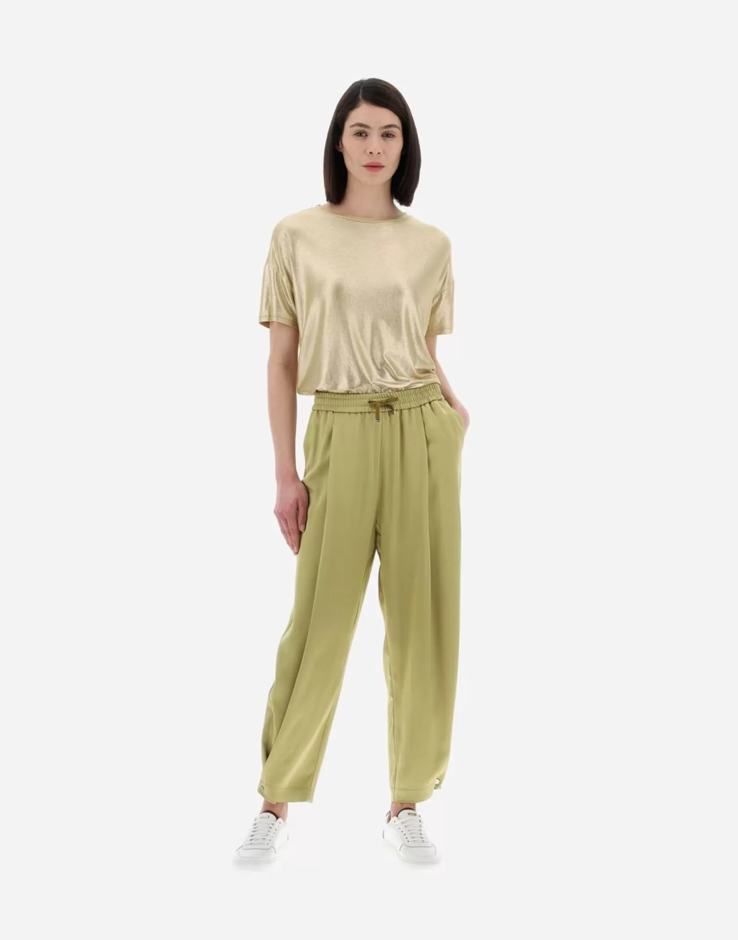 Herno Pantalons>Resort Trousers In Satin Effect Canary