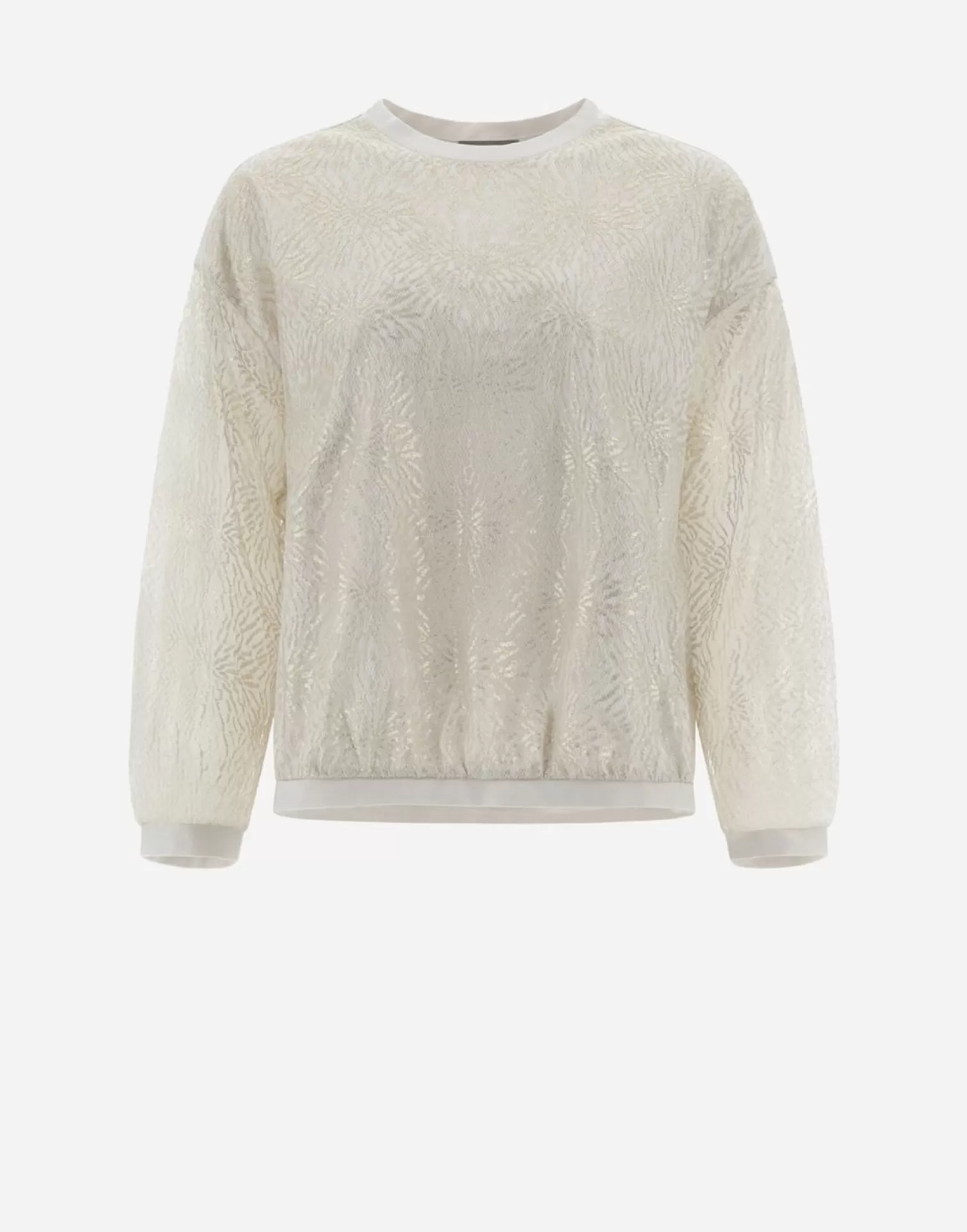 Herno T-Shirts>Resort T-Shirt In Chic Cotton Jersey & New Lace Chantilly