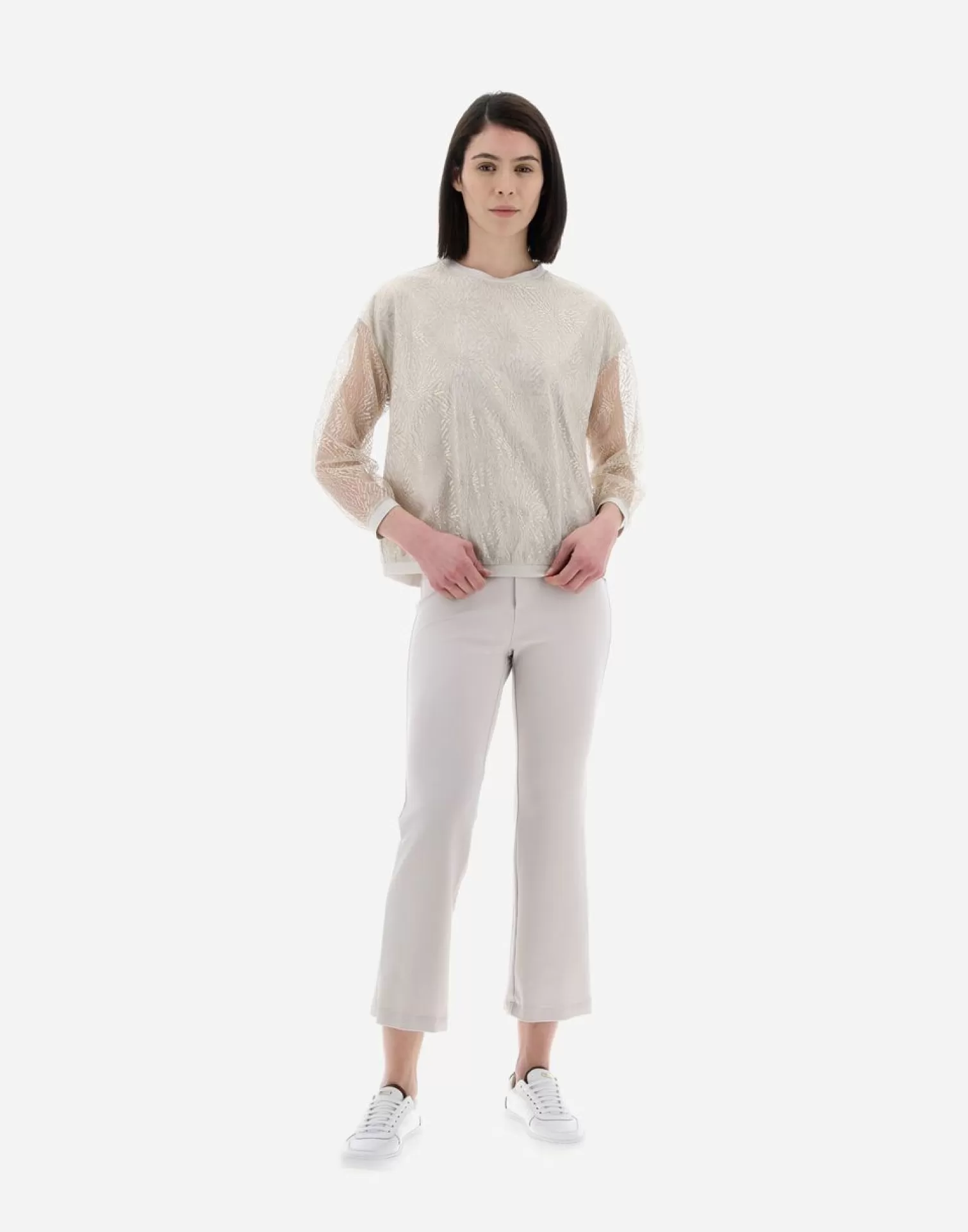Herno T-Shirts>Resort T-Shirt In Chic Cotton Jersey & New Lace Chantilly