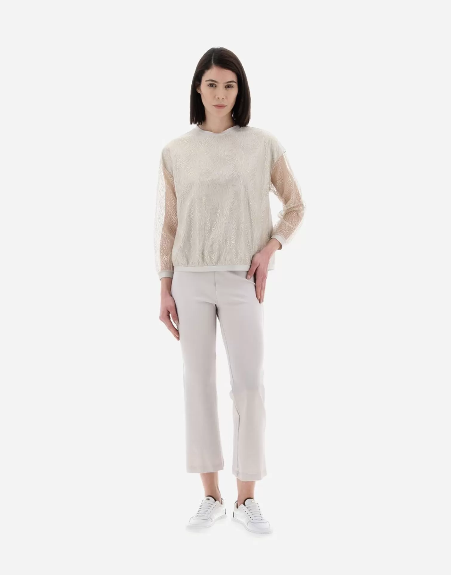 Herno T-Shirts>Resort T-Shirt In Chic Cotton Jersey & New Lace Chantilly