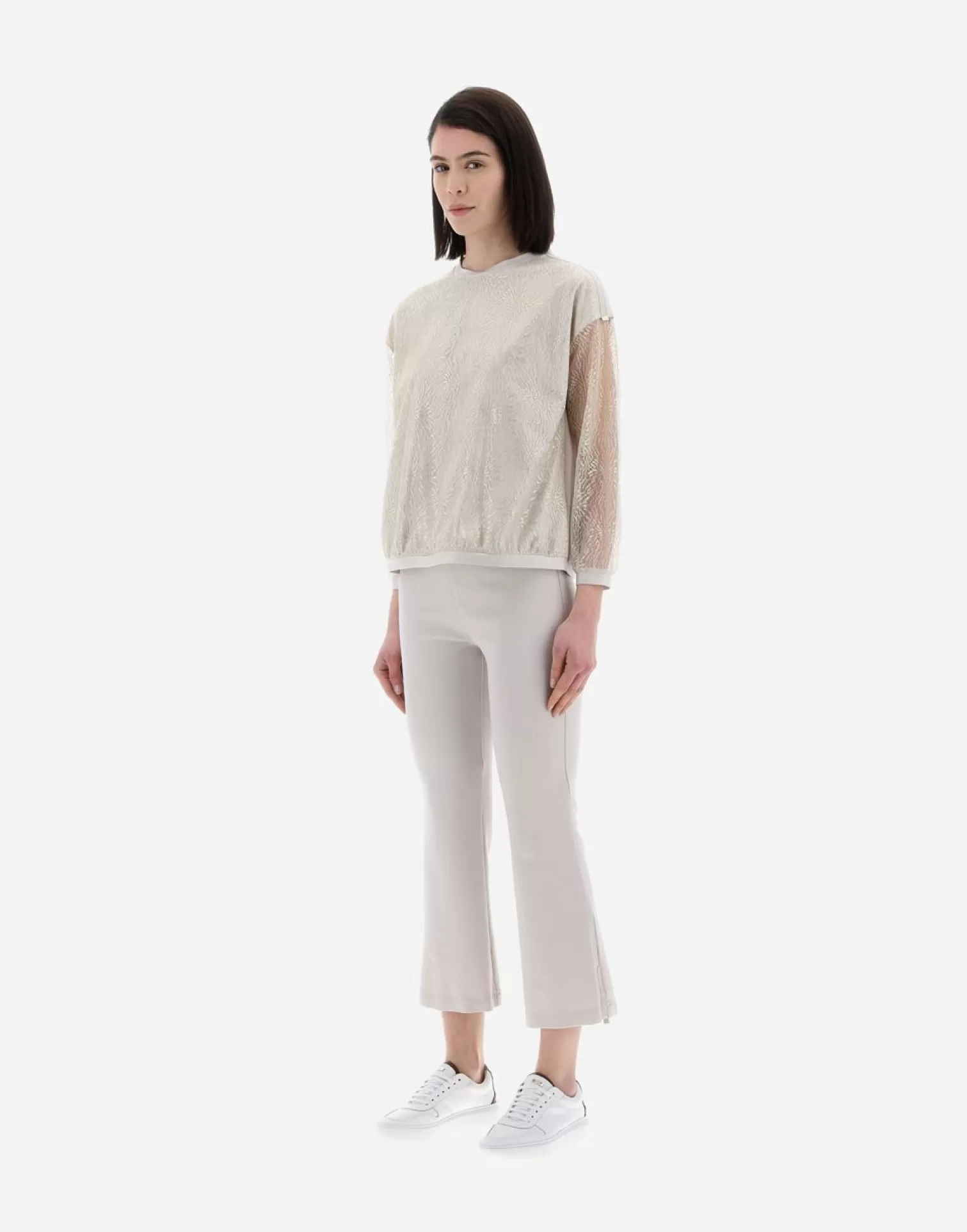 Herno T-Shirts>Resort T-Shirt In Chic Cotton Jersey & New Lace Chantilly