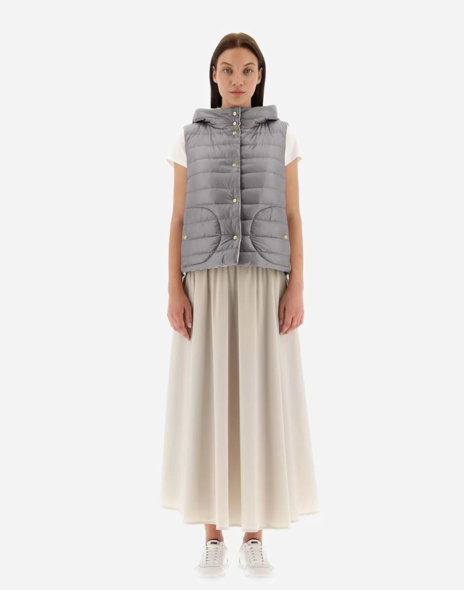 Herno Doudounes Courtes>Reversible Nuage & Nylon Ultralight Waistcoat White/Grey