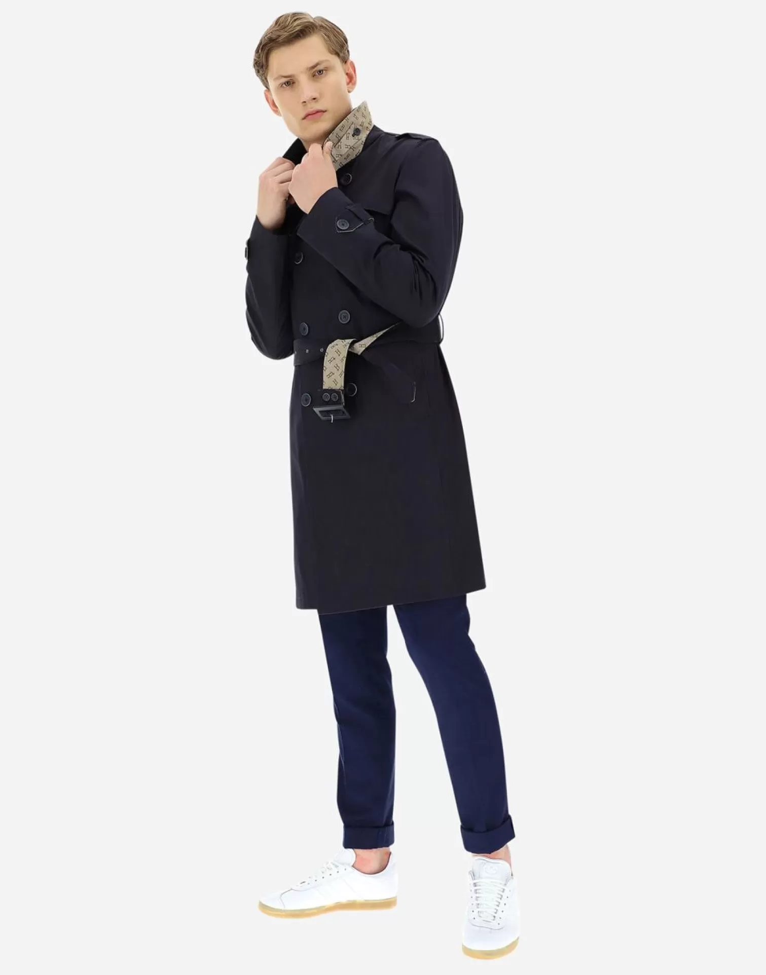 Herno Manteaux Et Trench-Coats>Trench Coat In Delon & Monogram Navy Blue