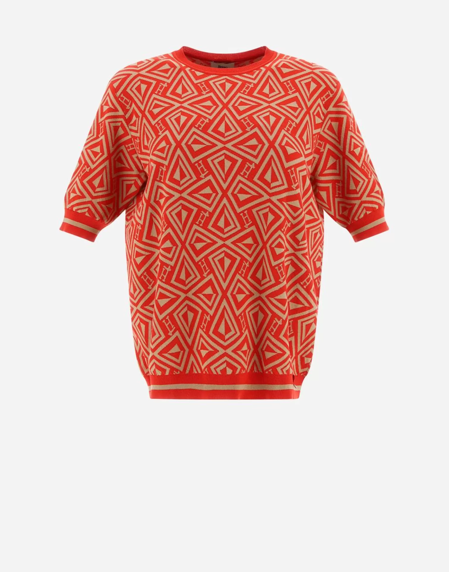 Herno T-Shirts>T-Shirt In Geometric Monogram Jacquard Red/Camel