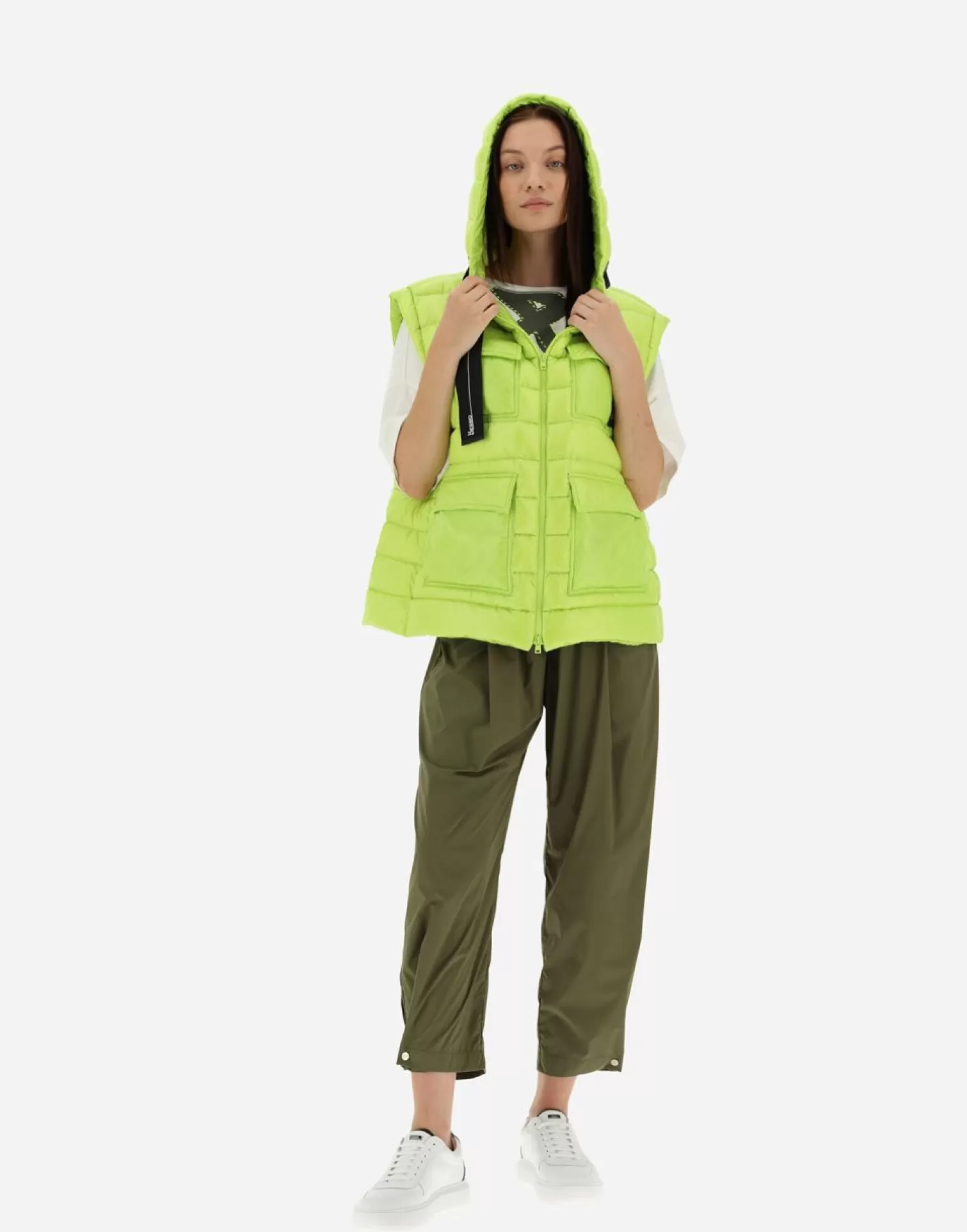 Herno Doudounes Longues>Waistcoat In Nylon Ultralight Neon Yellow