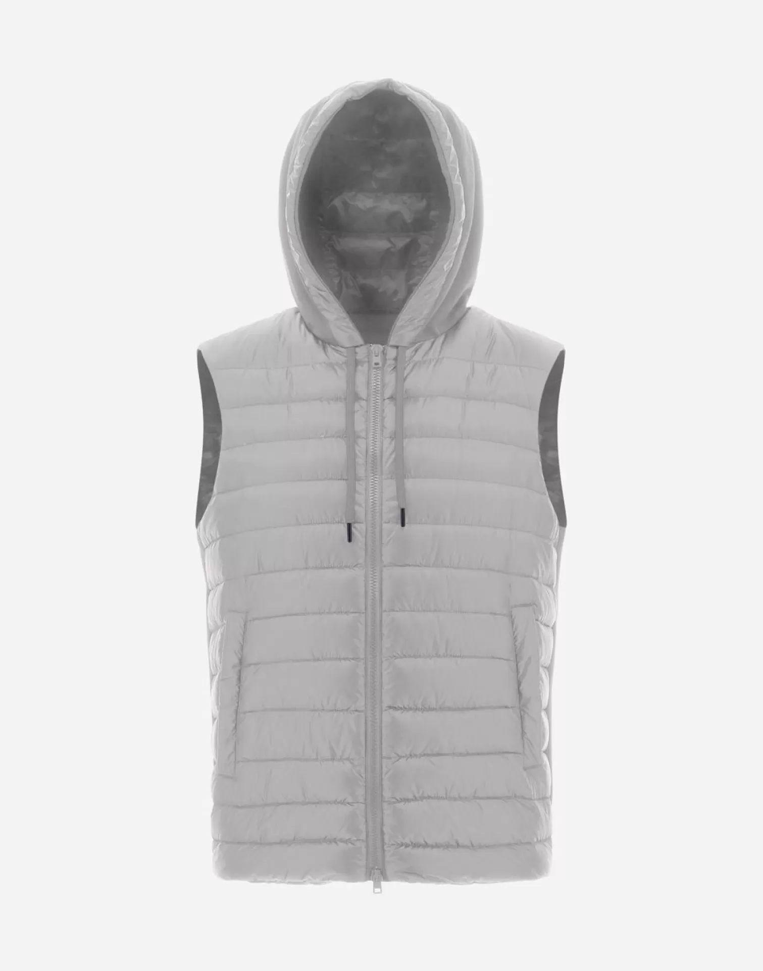 Herno Doudounes Courtes>Waistcoat In Nylon Ultralight & Fleece Light Grey